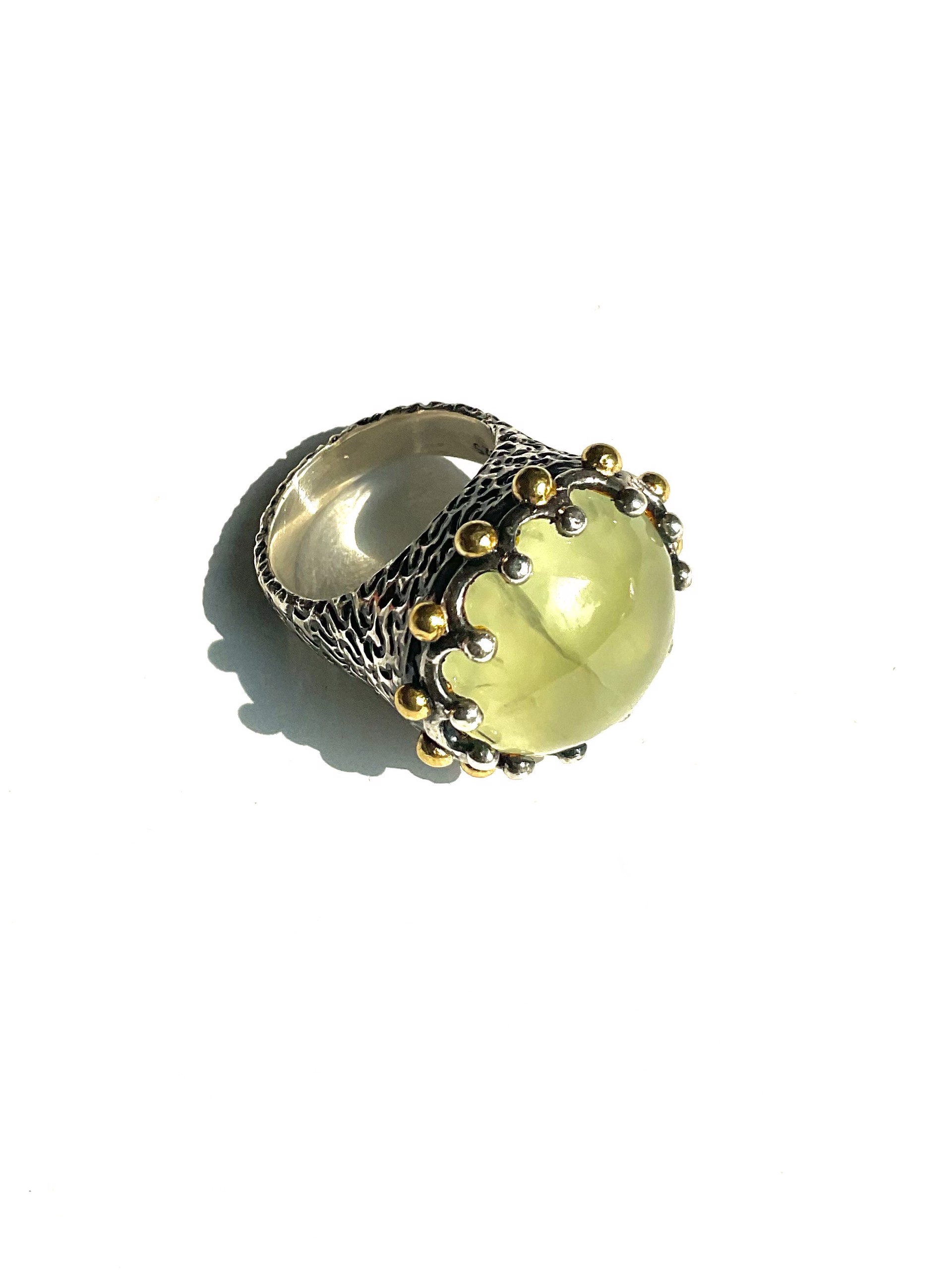 Prehnite Crown Ring in Oxidized SS by J. Catma