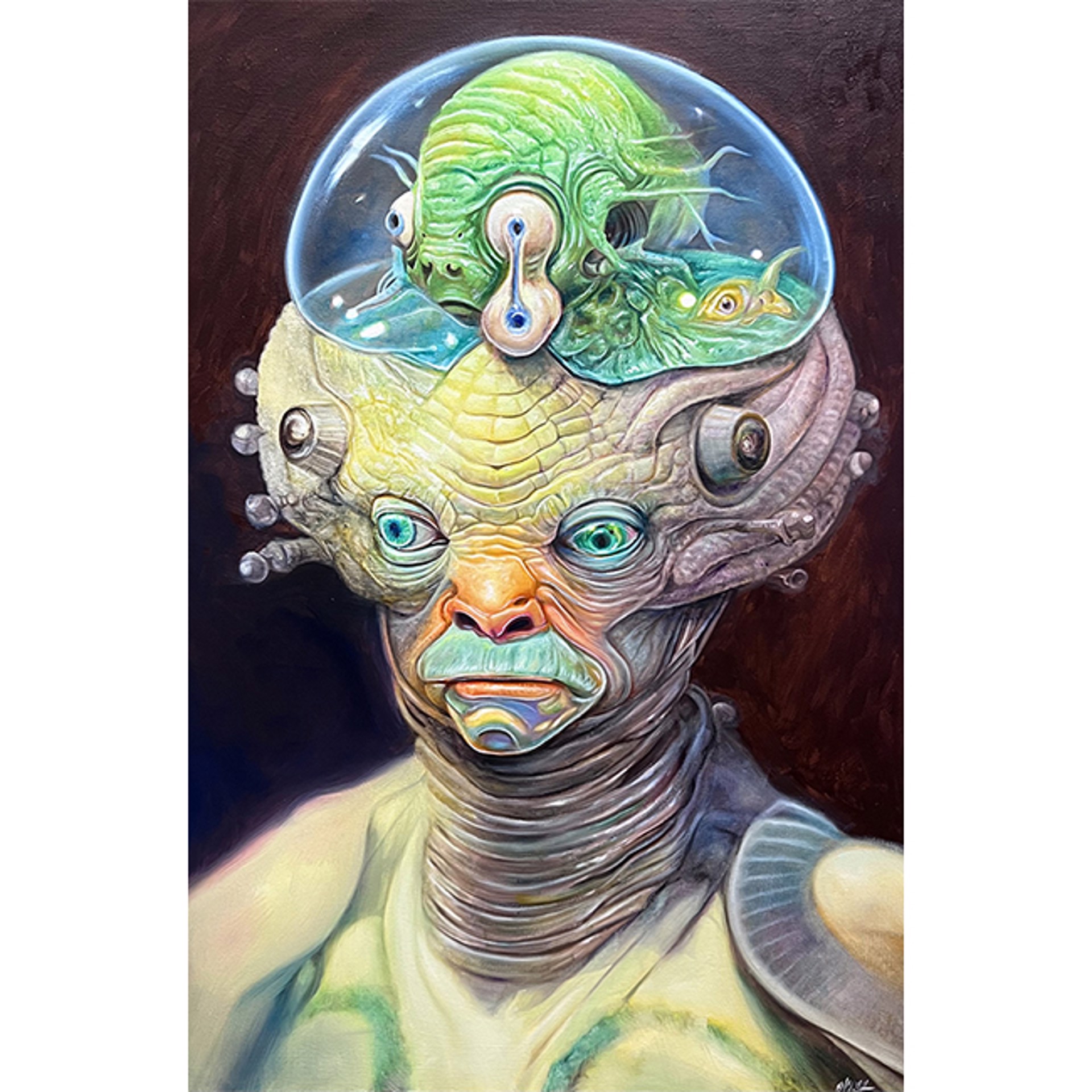 Alien with Sea Creature Dripping Eye Brain by Ron English