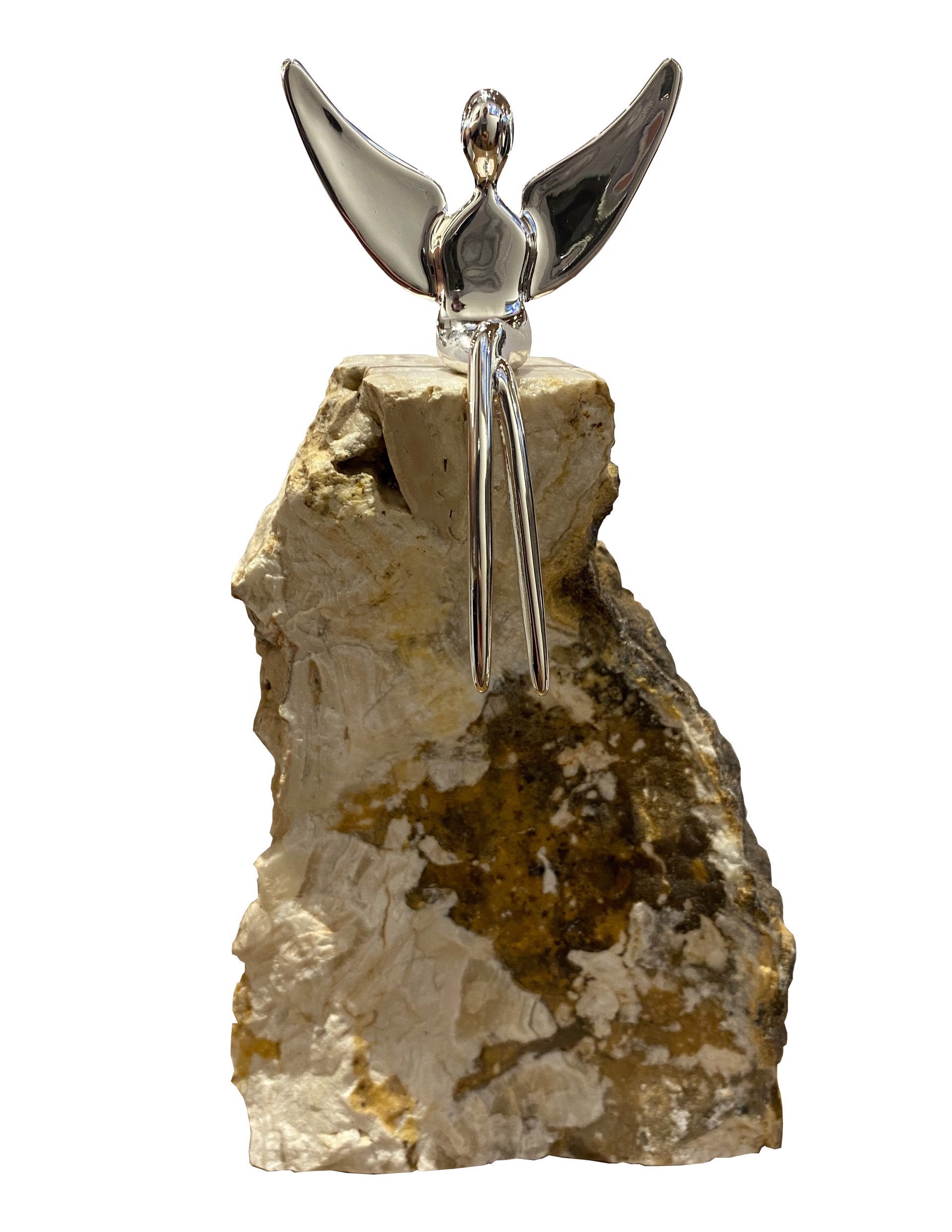 Angel Silver 3" Mounted on Travertine by YENNY COCQ