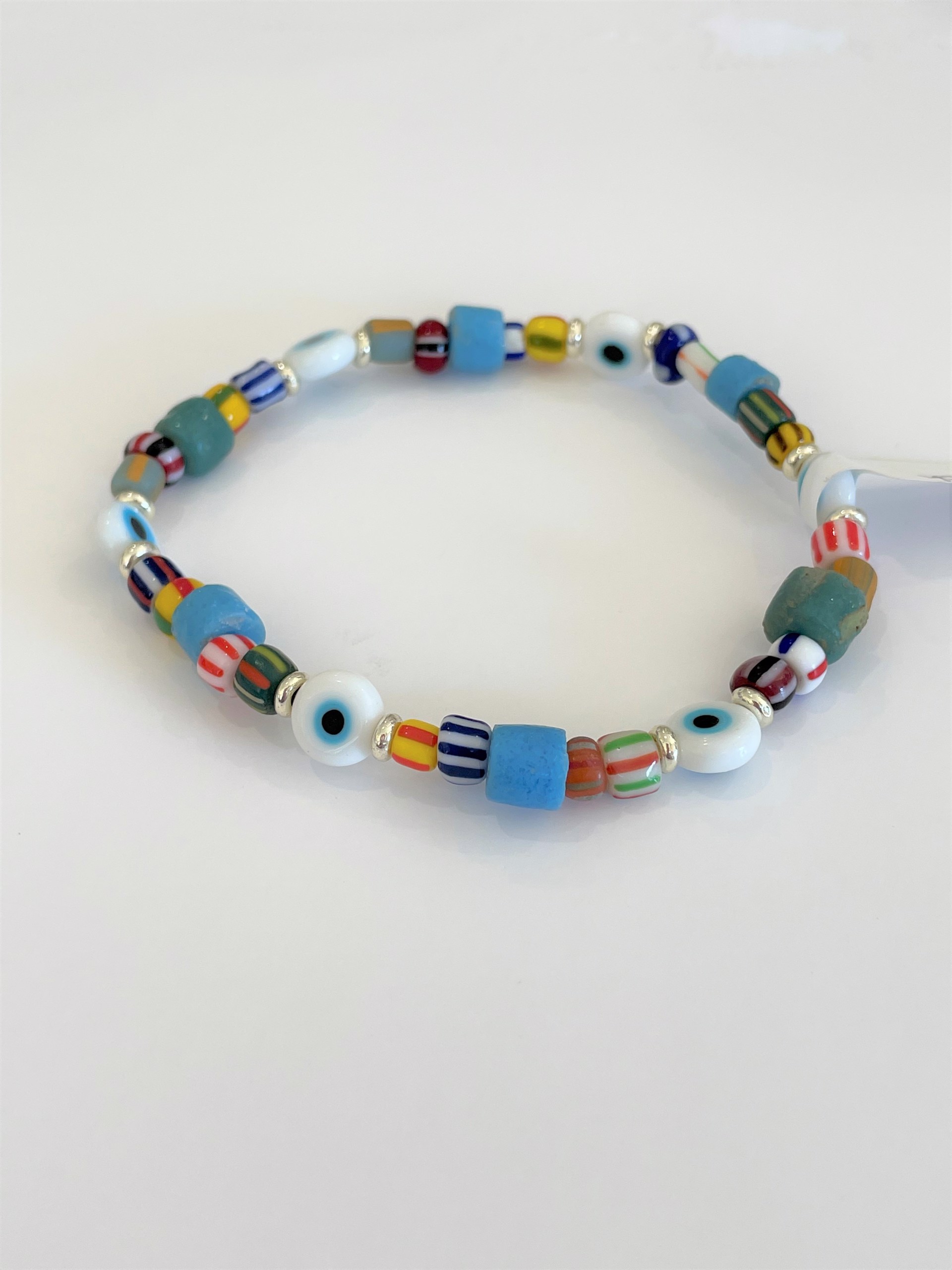 African Trade Beads with White Evil Eye Bracelet by Emelie Hebert