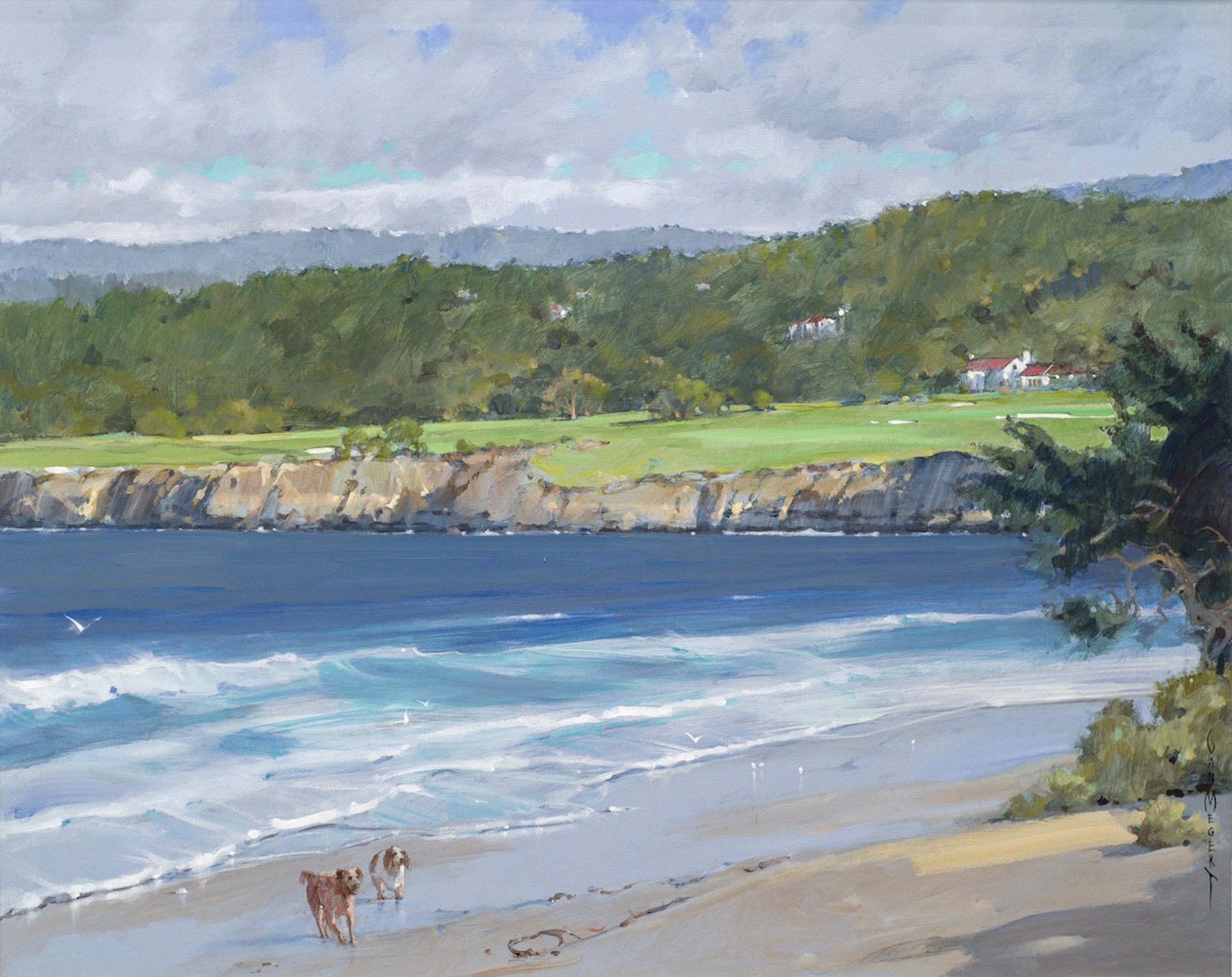 Carmel Beach Frolicking Dogs by Jerry Van Megert