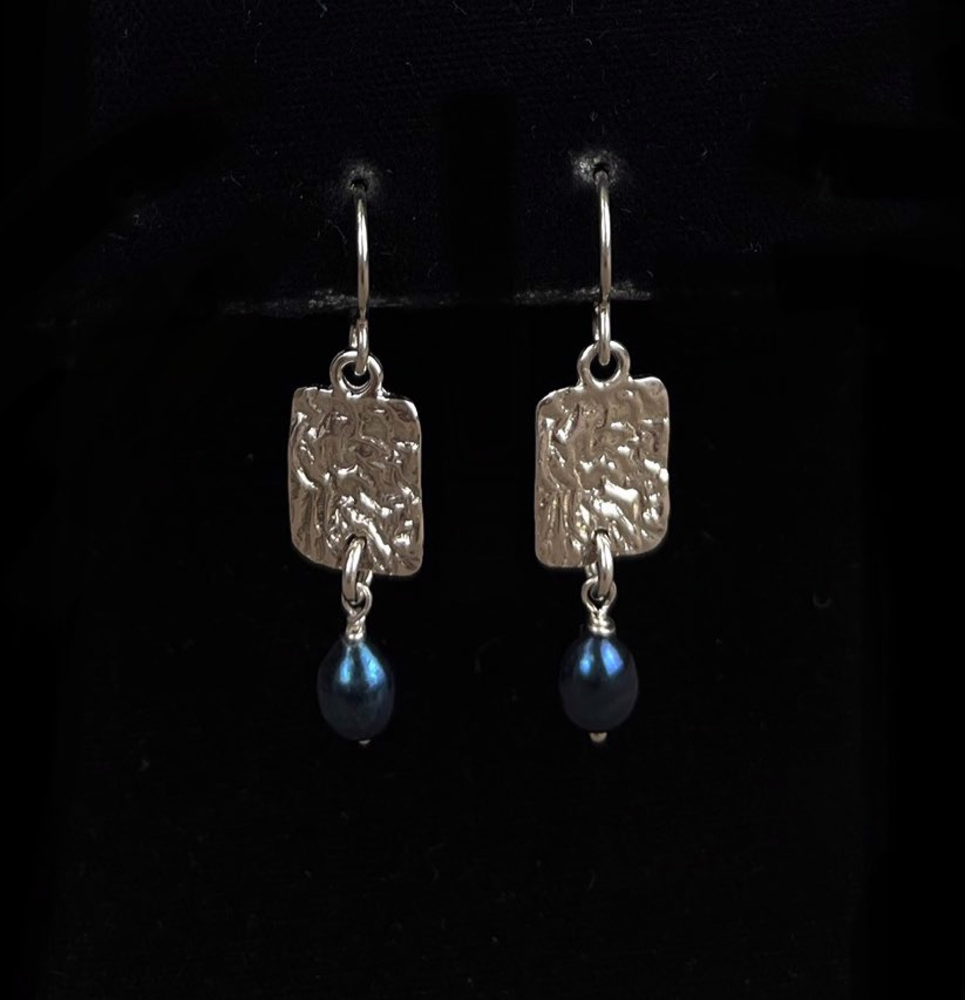 Reticulated Rectangle with Blue Pearl Earrings by Nichole Collins