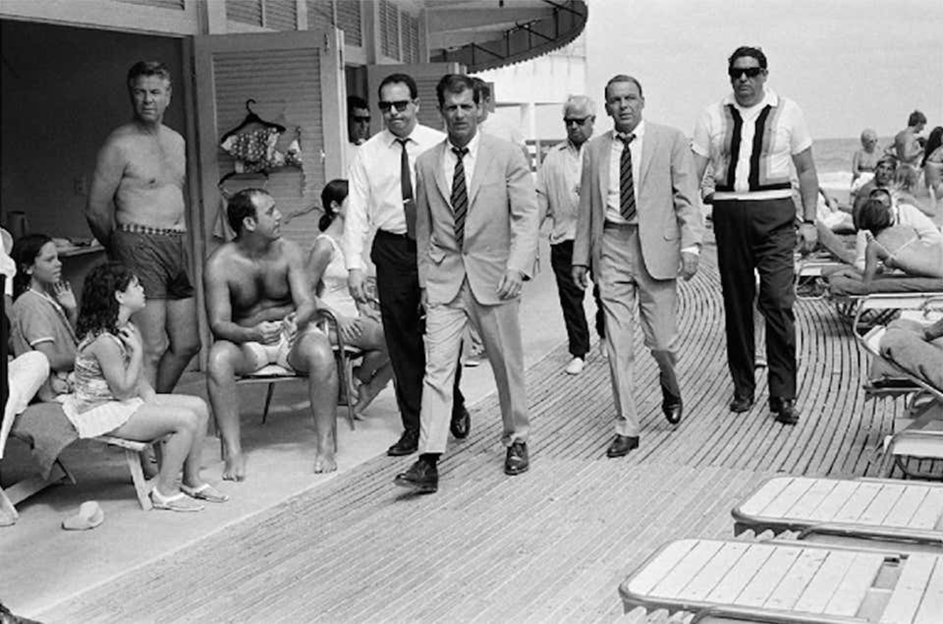 Frank Sinatra and entourage on Miami Beach by Terry O'Neill