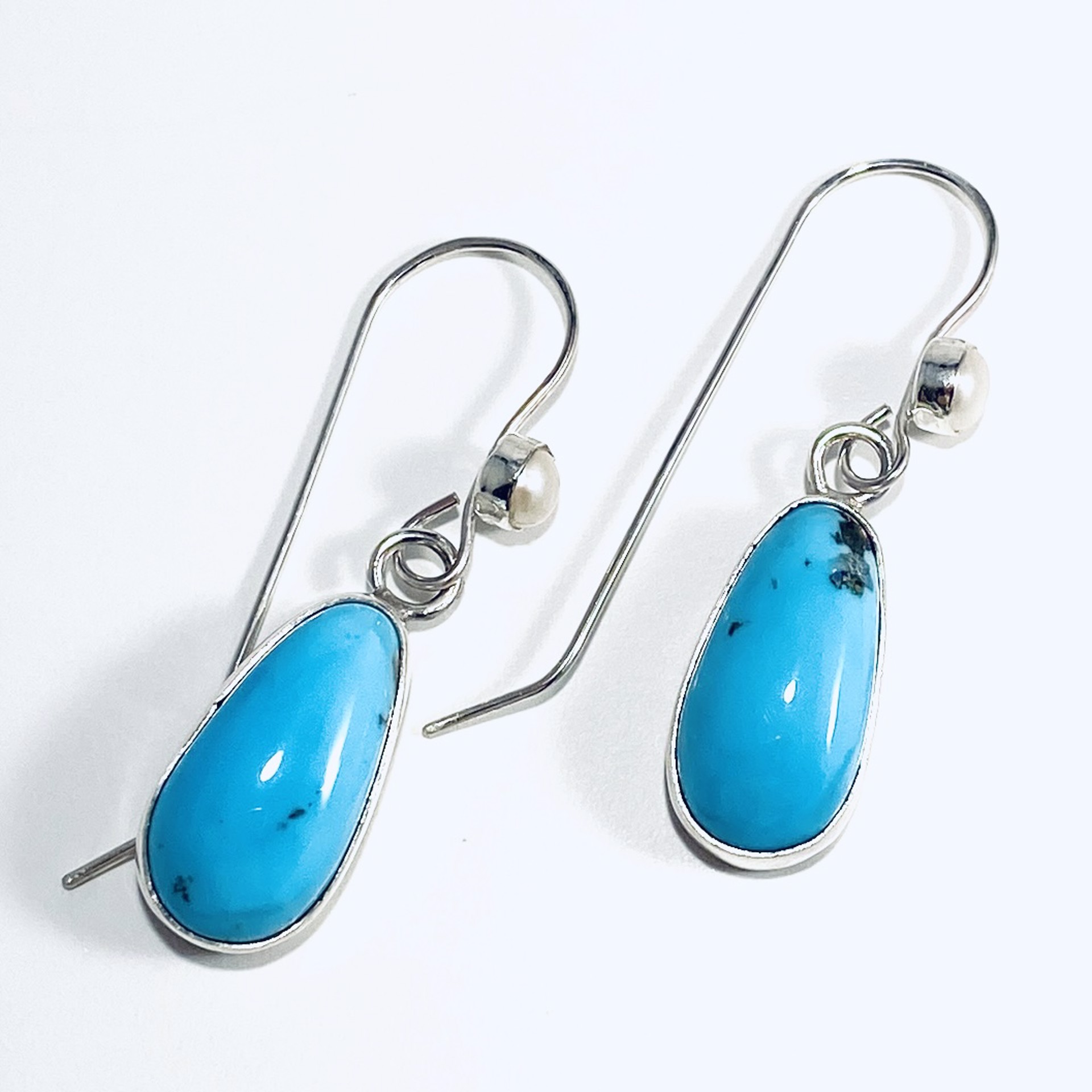 AB23-16 Oval Campo Frio Turquoise Pearl Accent Earrings by Anne Bivens