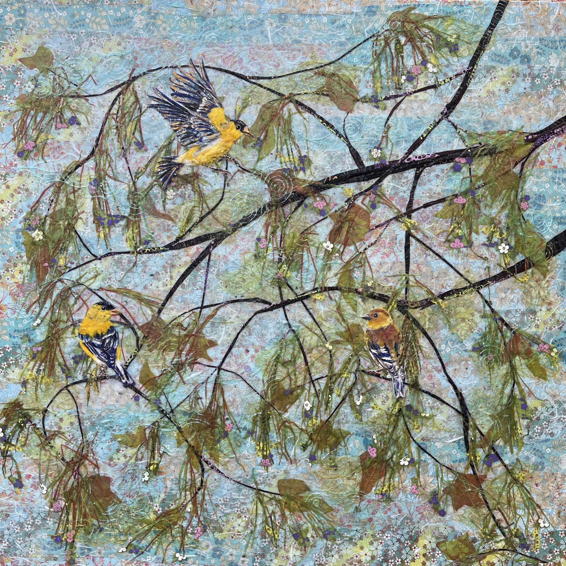 Goldfinches in the Maple Tree - SOLD! by Laura Adams