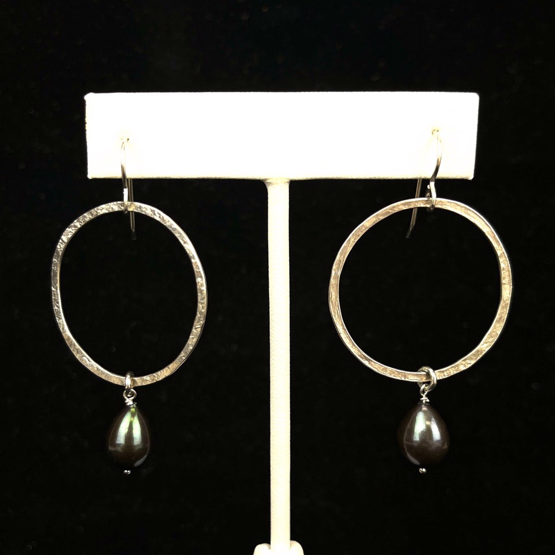 Large Hammered Circle with Purple Pearl Earrings by Nichole Collins