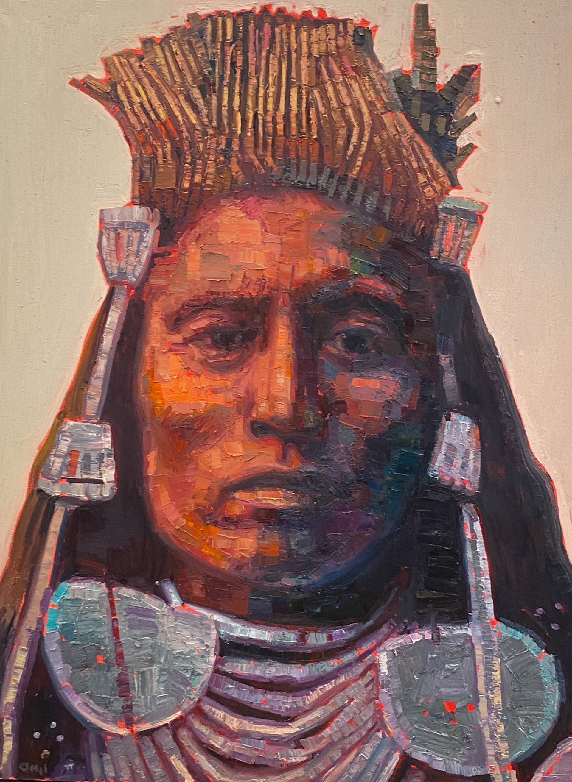 Palette Knife Oil Painting Of A Portrait Of A Medicine Crow By Aaron Hazel