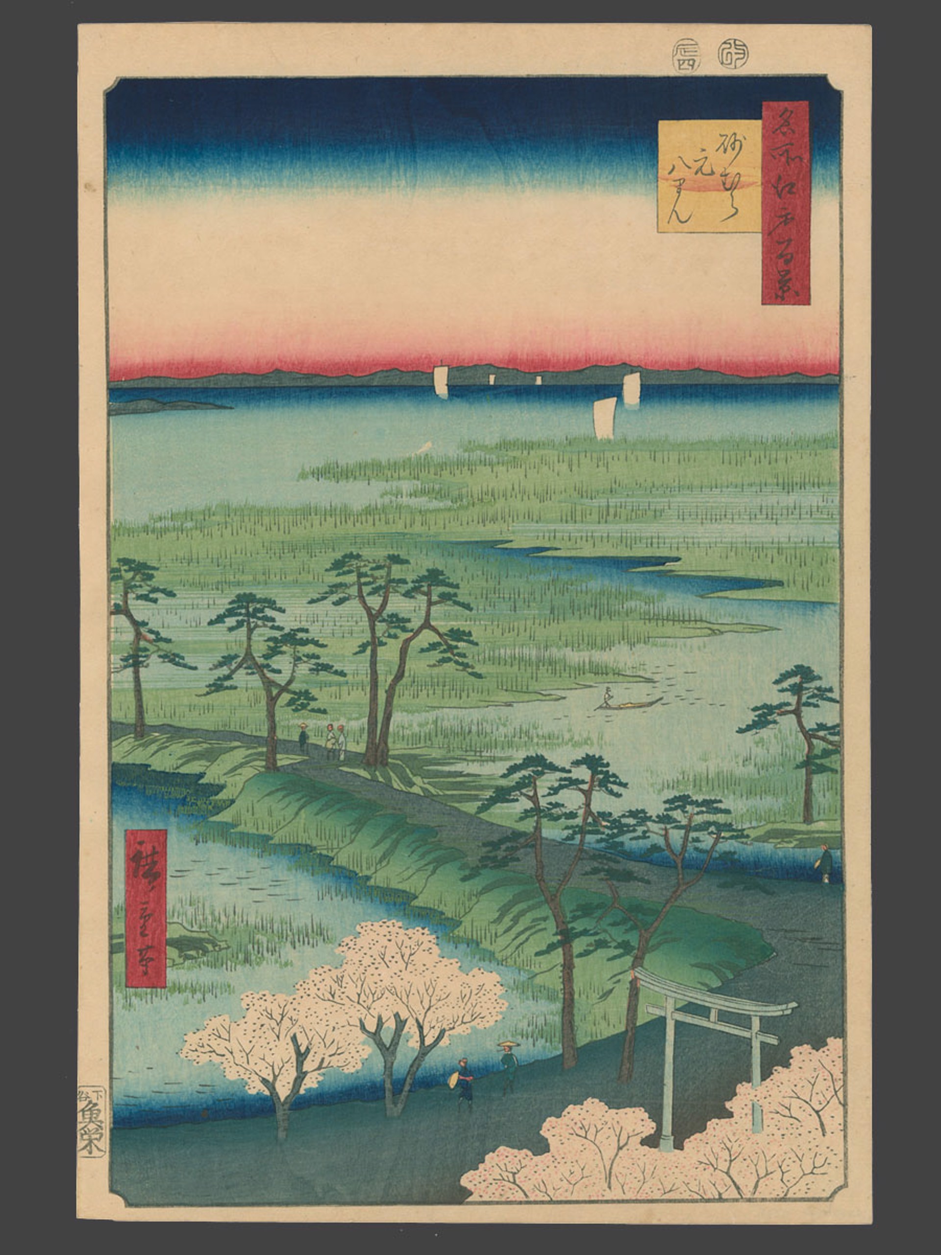 #29 Former Hachiman Shrine at Sunamura 100 Views of Edo by Hiroshige