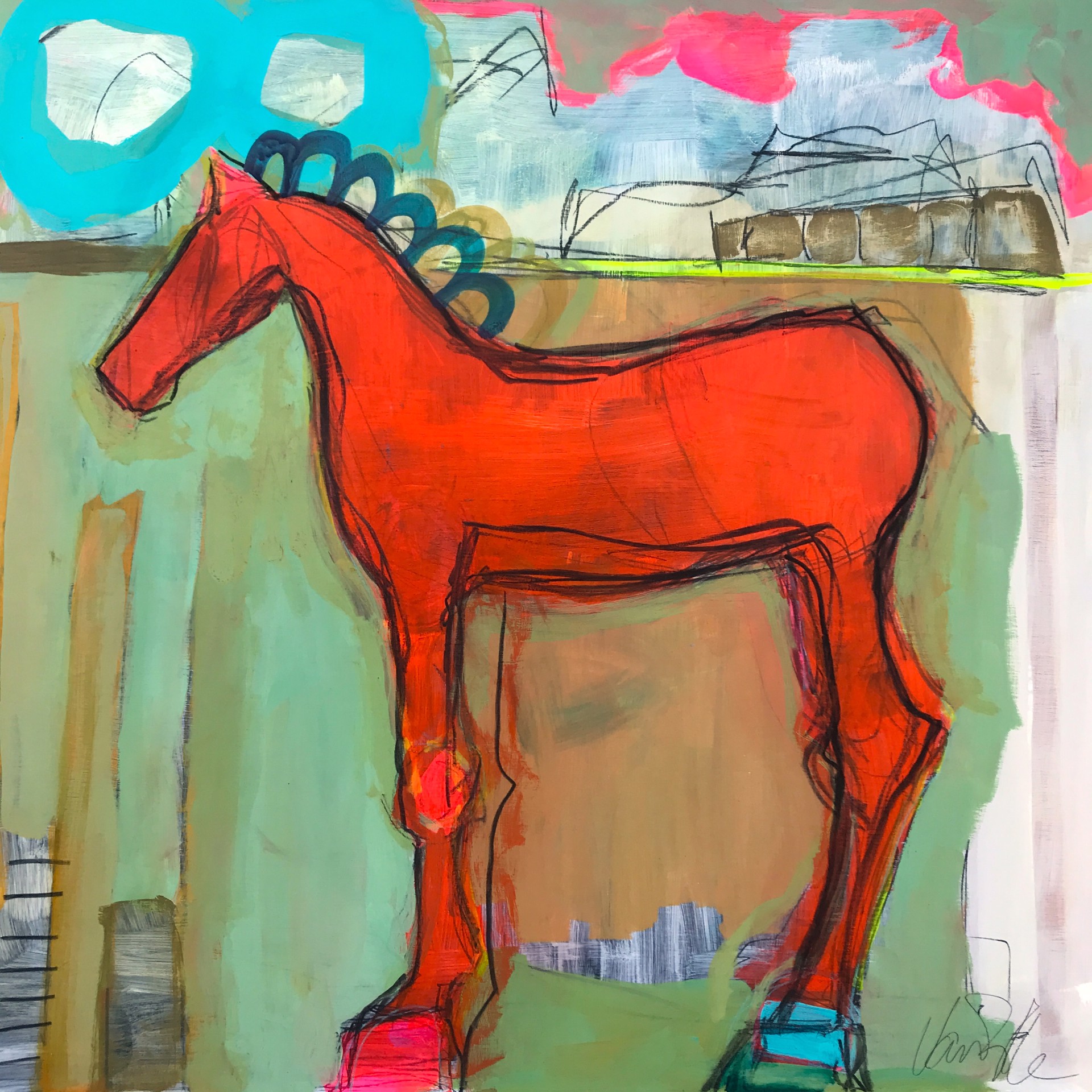 Orange Horse with Blue Mane by Rachael Van Dyke