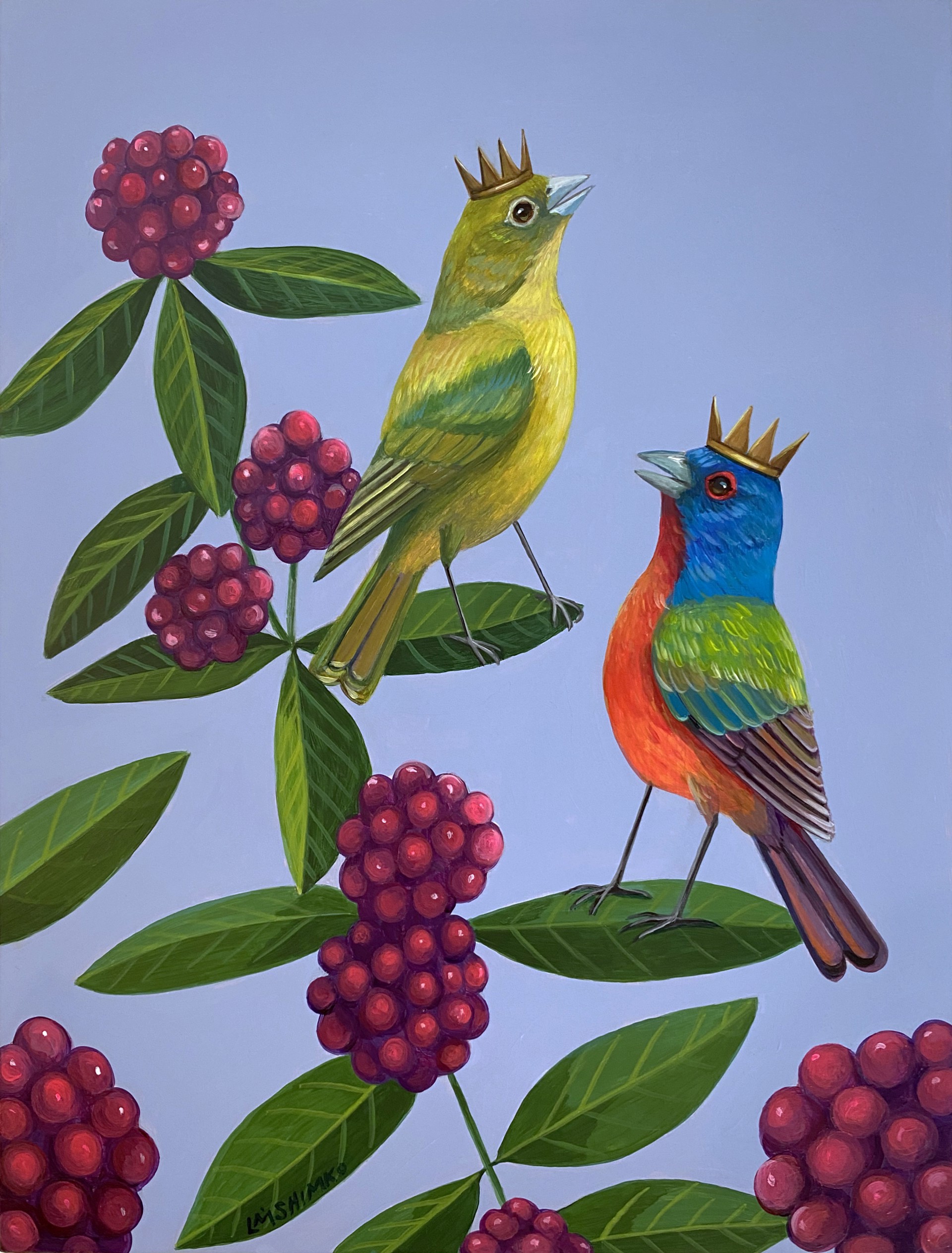 Beauty Berry Painted Buntings by Lisa Shimko
