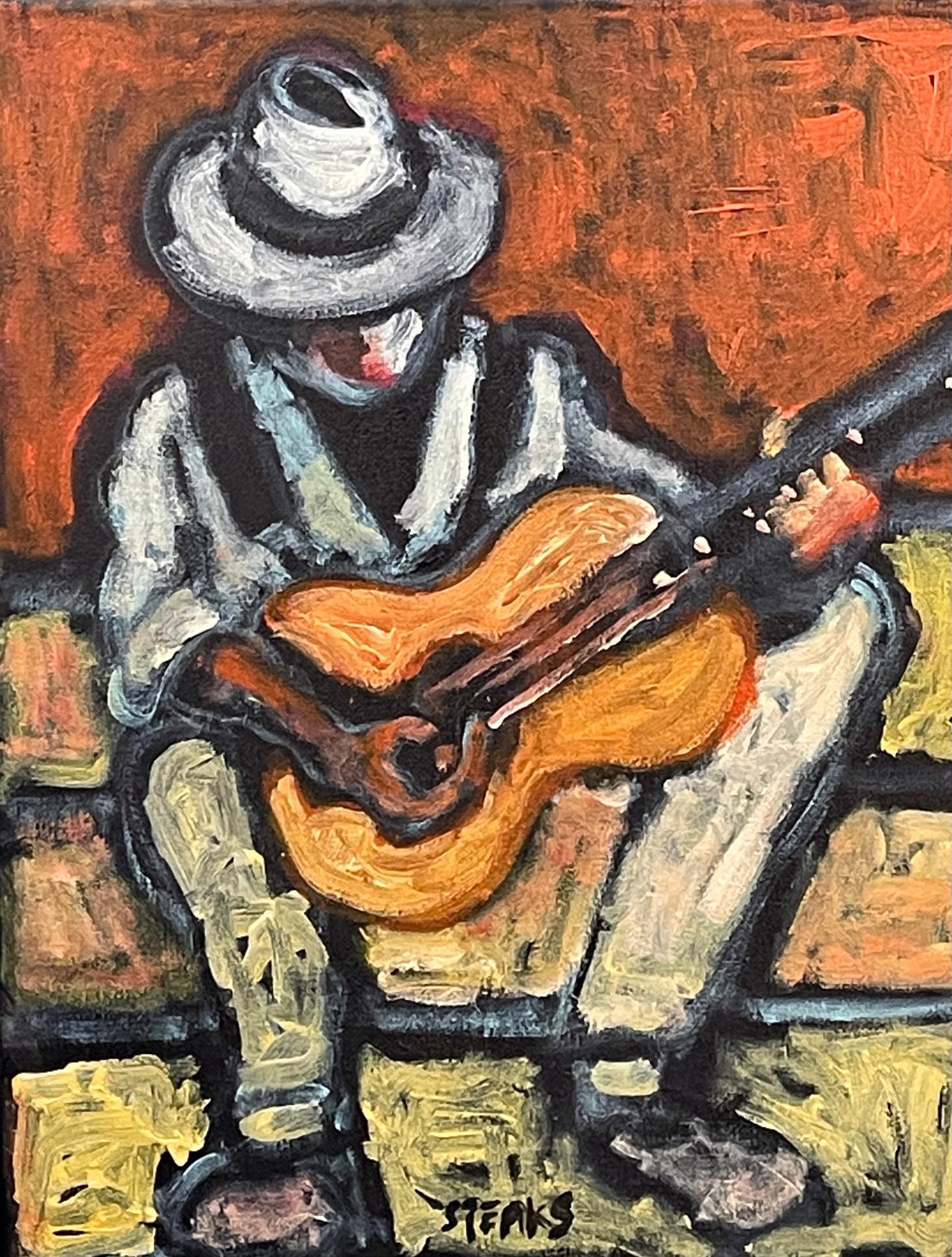 Orange Sky Guitar Player by Cliff Speaks