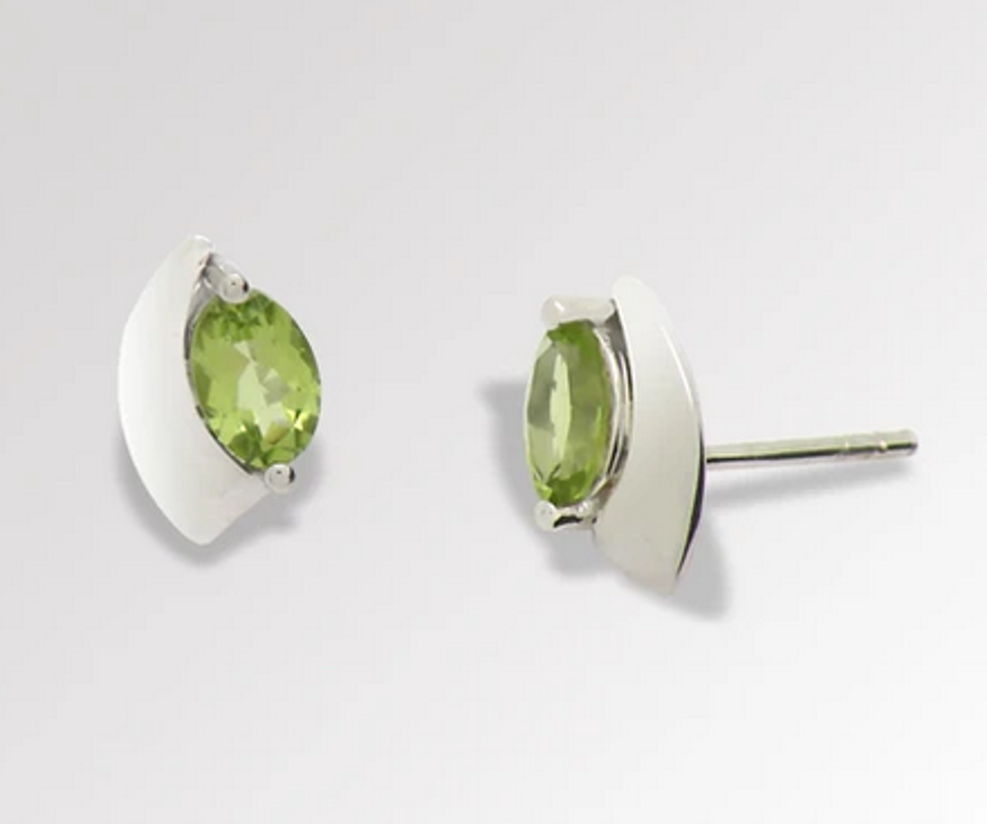 Earring - Peridot With Polished Silver Droplet  E9298P by Joryel Vera