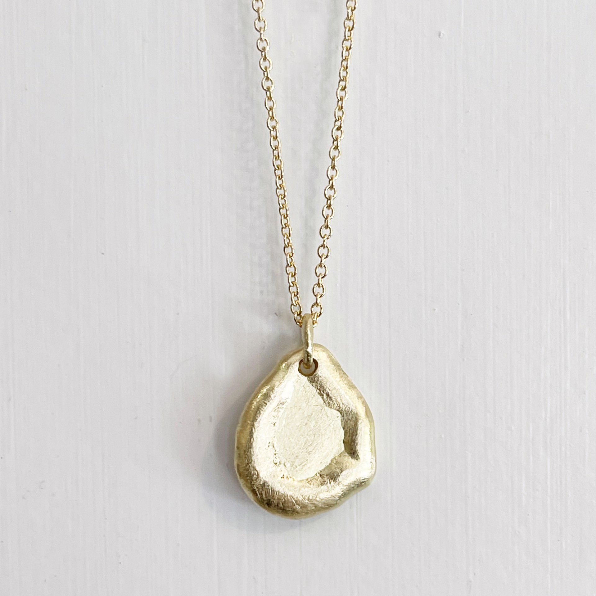 LHN19- Melted Teardrop Pendant on Cable Chain 18" 18k Gold by Leandra Hill