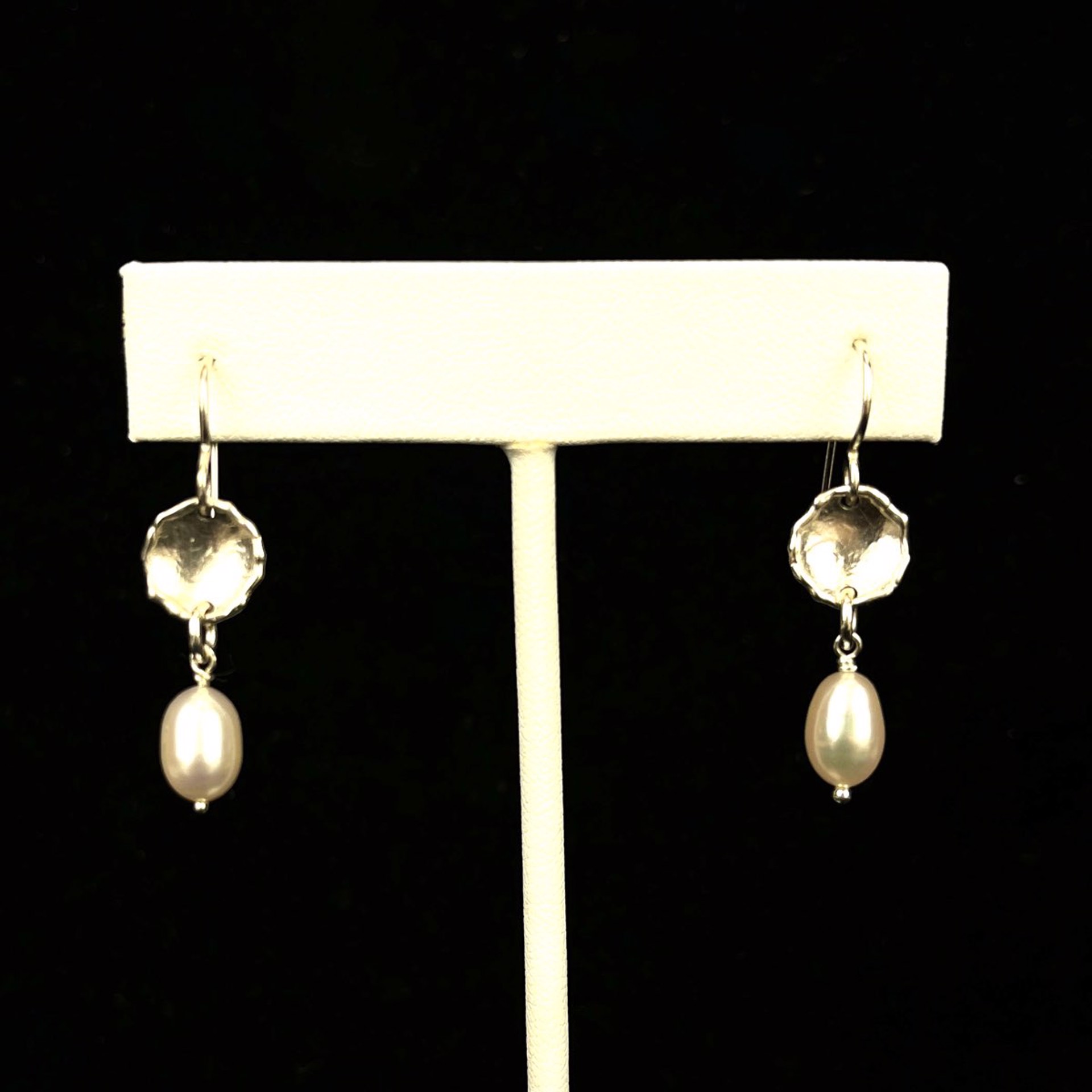 Melted Edge Disc with White Pearl Sterling Earrings by Nichole Collins