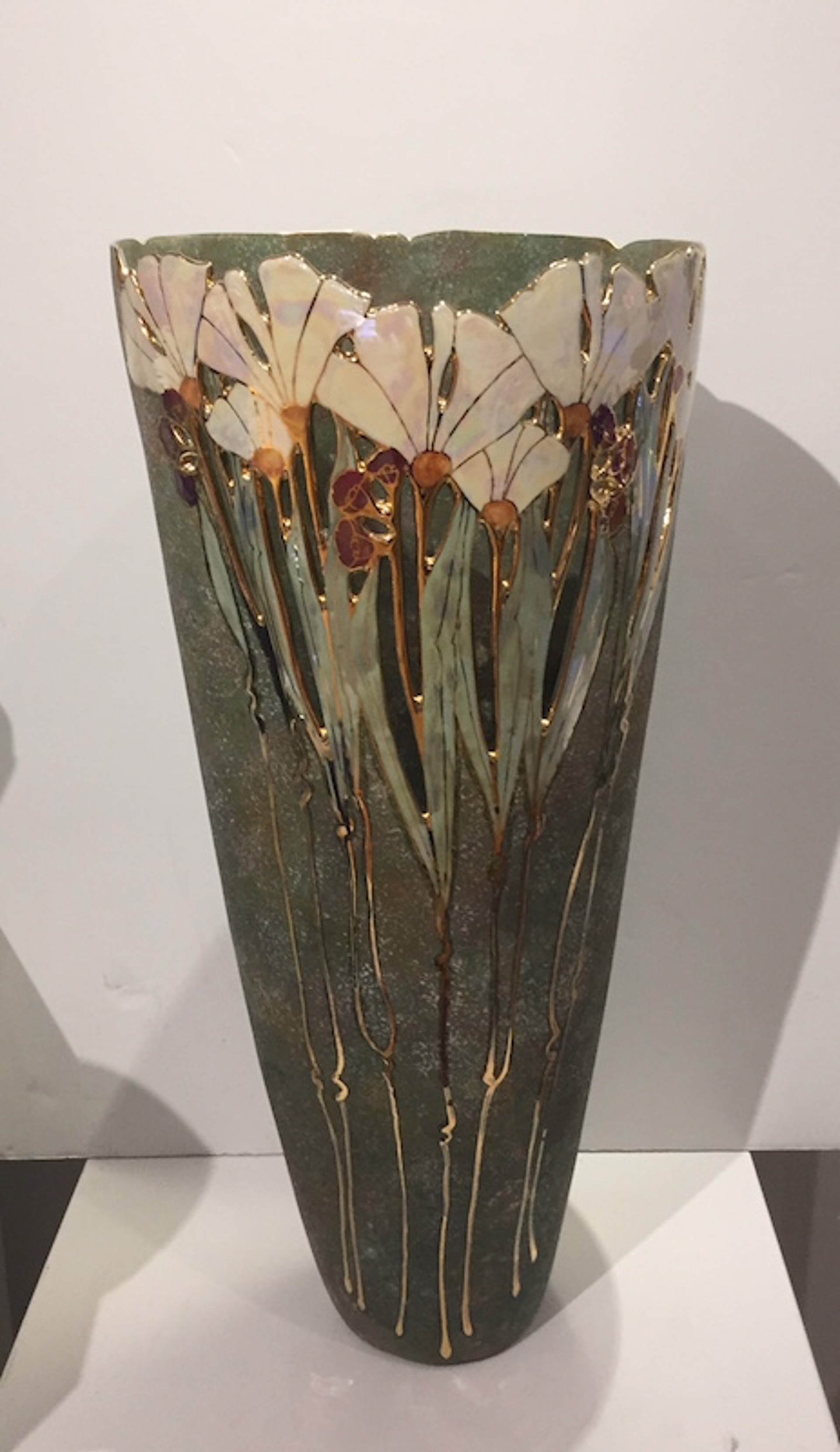 Large Gallery Vase, Meadowgreen, 22K gold by Jan Phelan