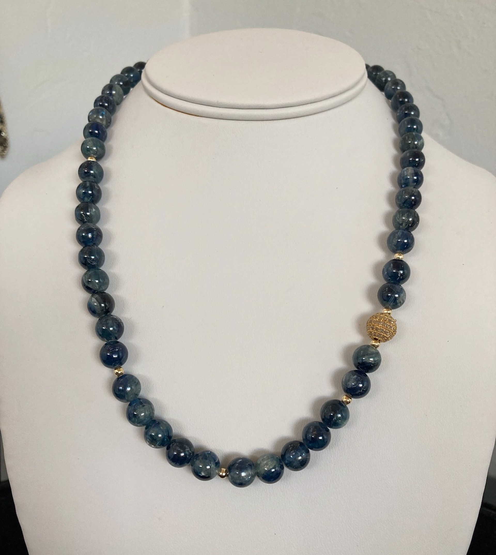 Necklace - Blue Kyanitewith Diamond Bead and Vermeil by Bonnie Jaus