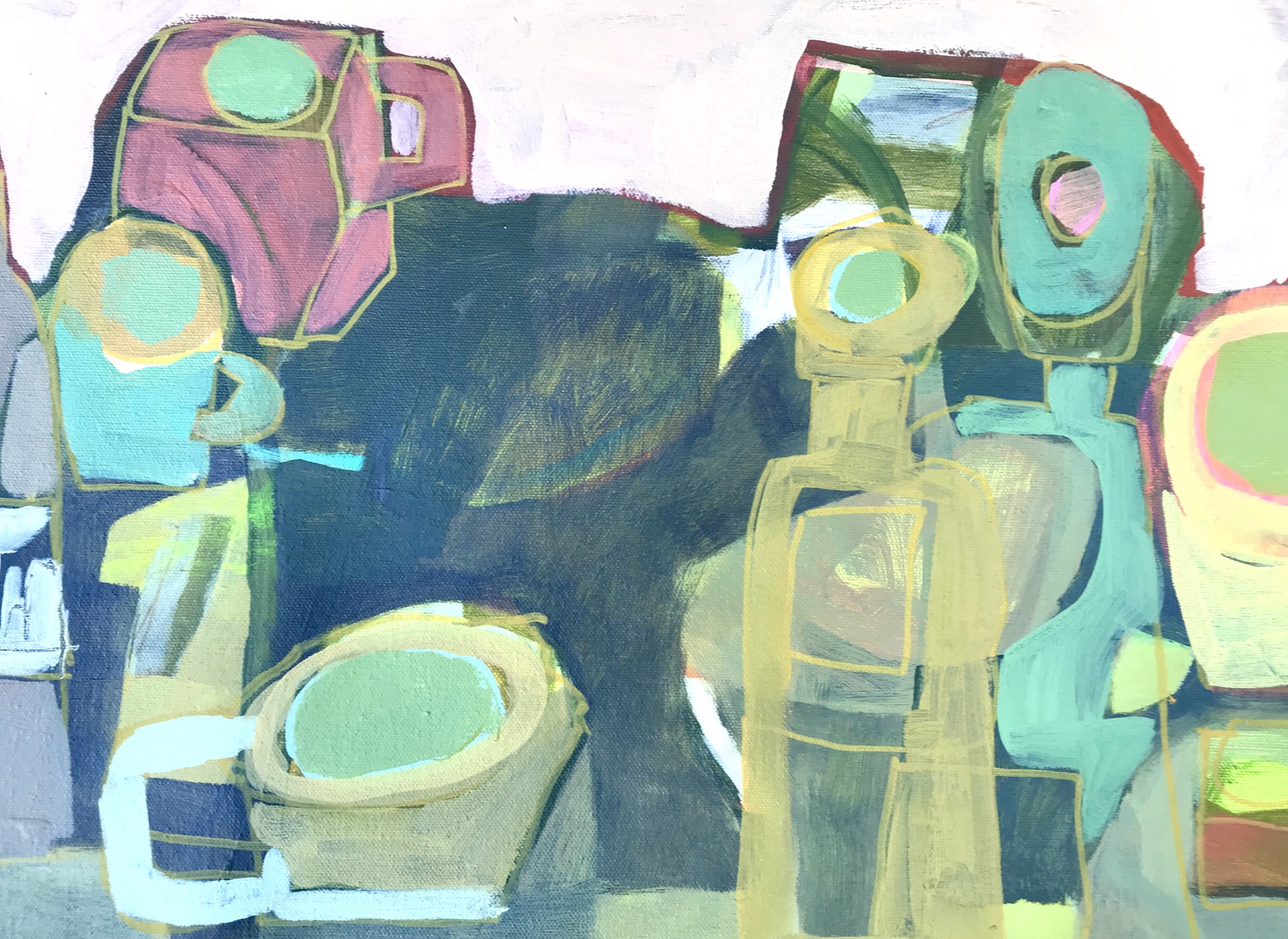 Nature morte des bouteilles avec des tasses by Rachael Van Dyke