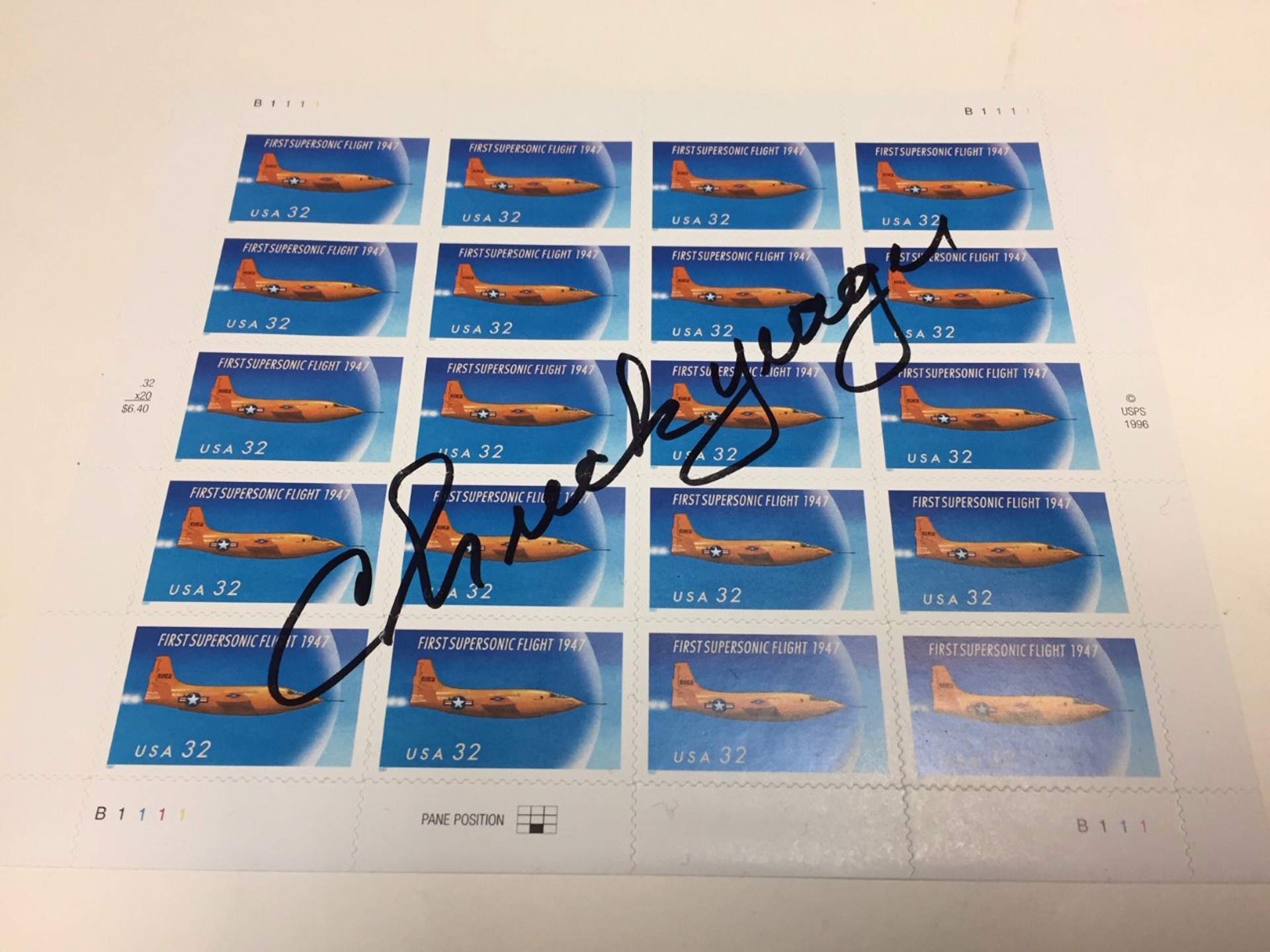 Custom Framing for set of stamps autographed by Chuck Yeager