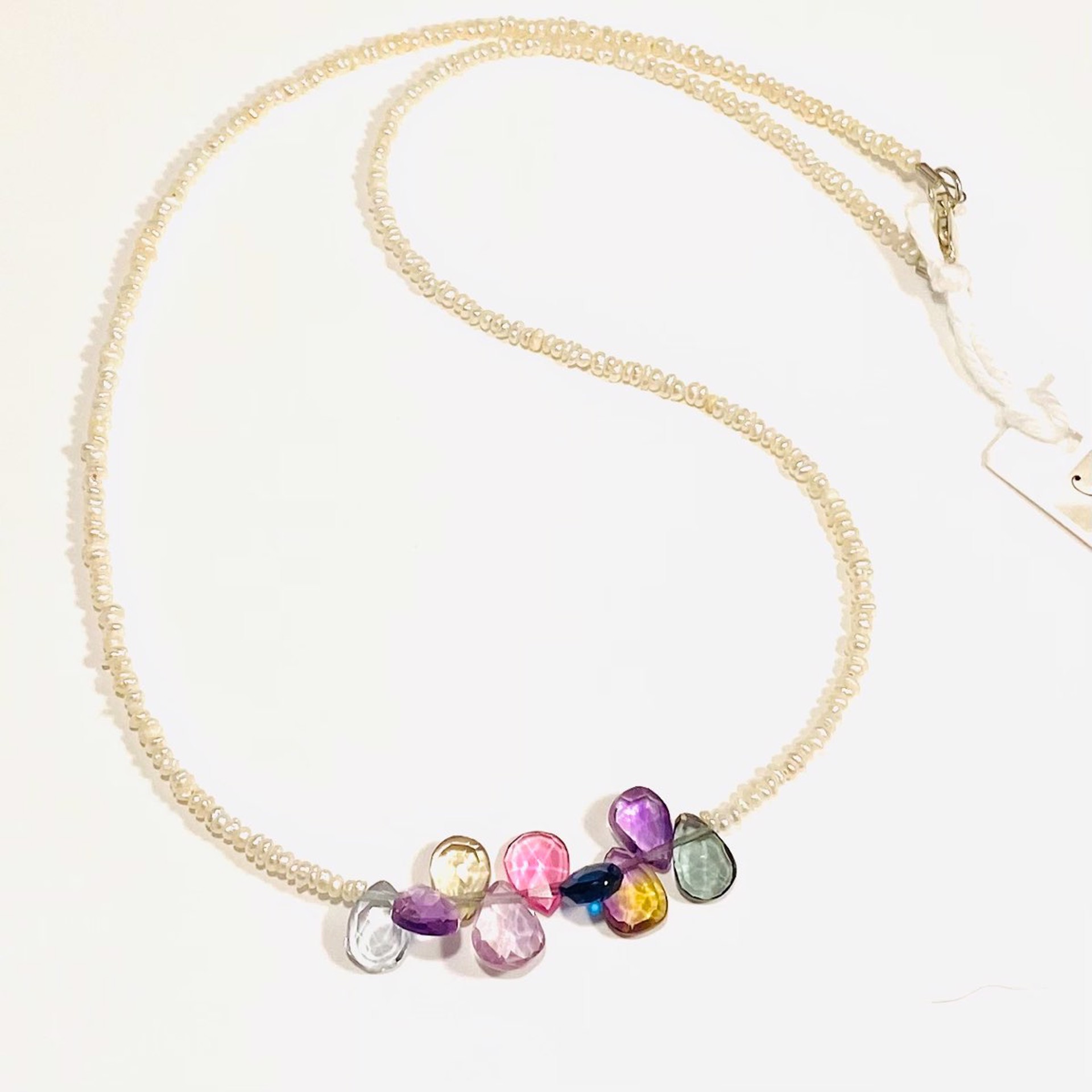 NT22-132 Tiny Seed Pearl Mixed Gemstone  Brios Necklace by Nance Trueworthy