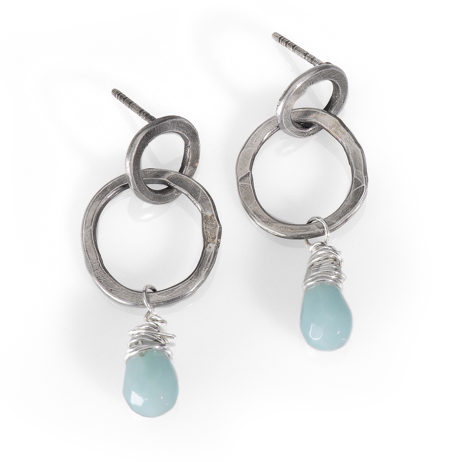 Forged Hoops Studs with Amazonite by Beth Aimee