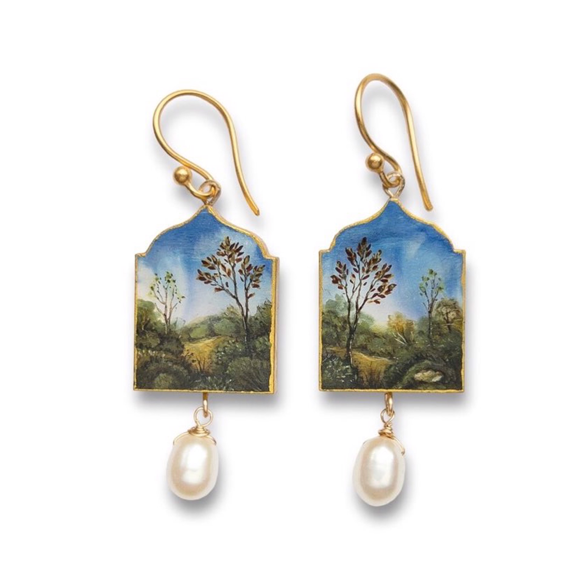 Autumn Tree Earrings with Pearl by Christina Goodman