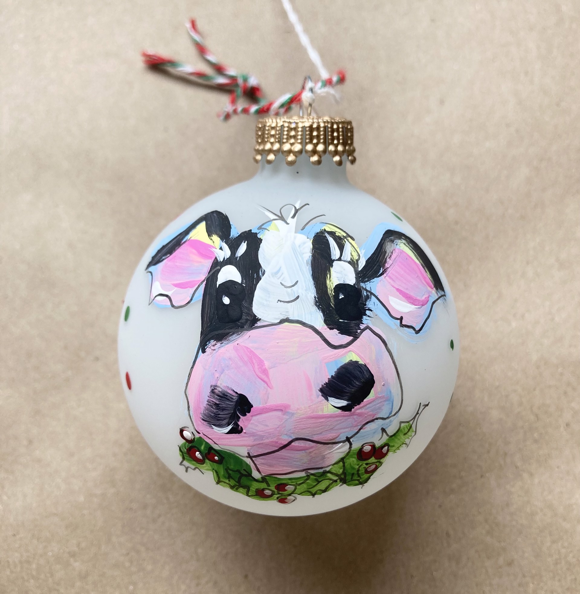 Hand Painted Ornament B&W Cow