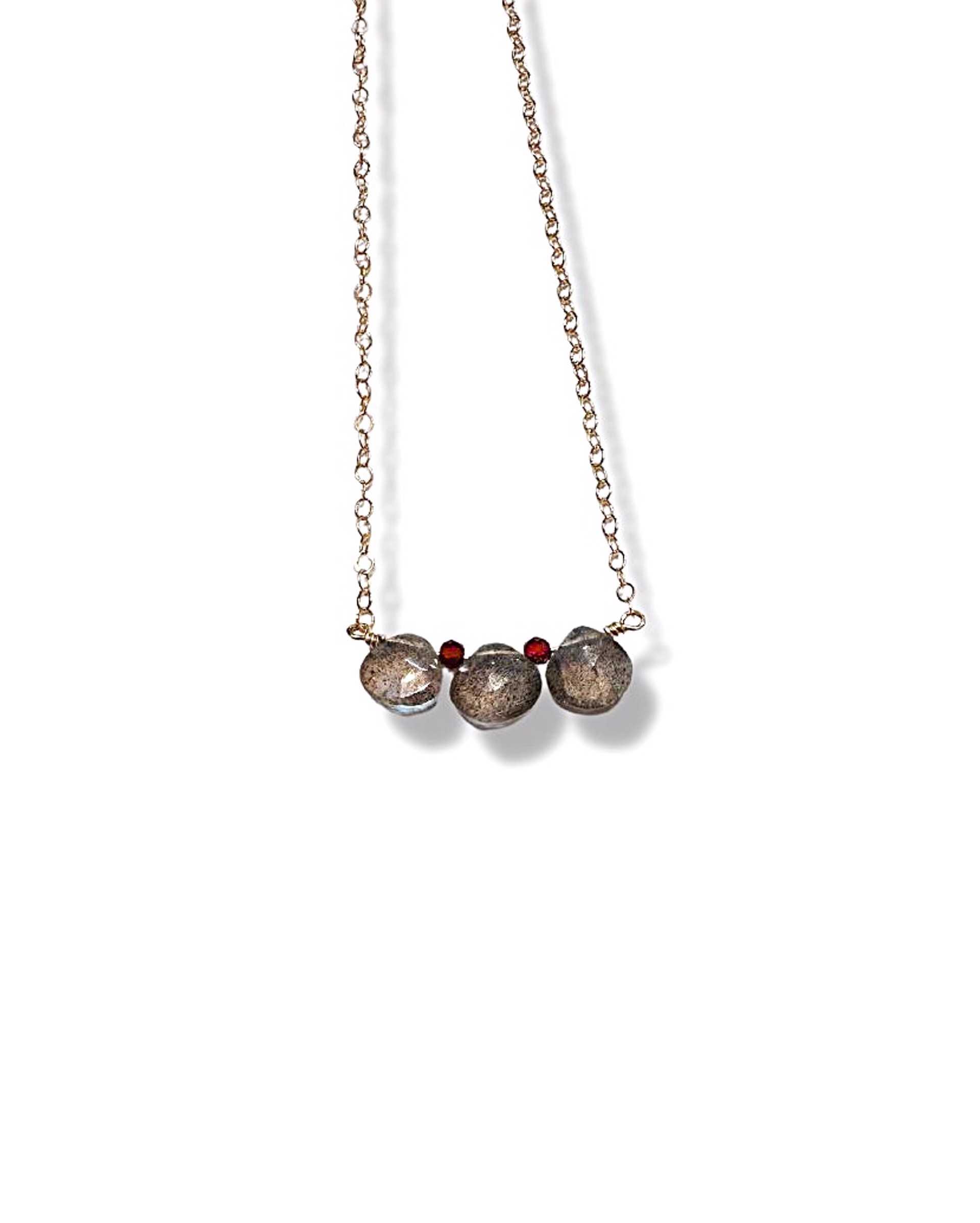 Necklace - Labradorite and Garnet with 14K Gold Filling by Julia Balestracci