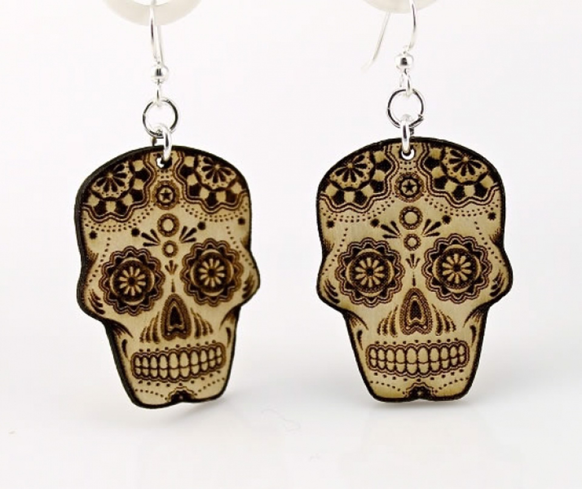 Earrings - Sugar Skulls  1388 by Indigo Desert Ranch - Wood Jewelry