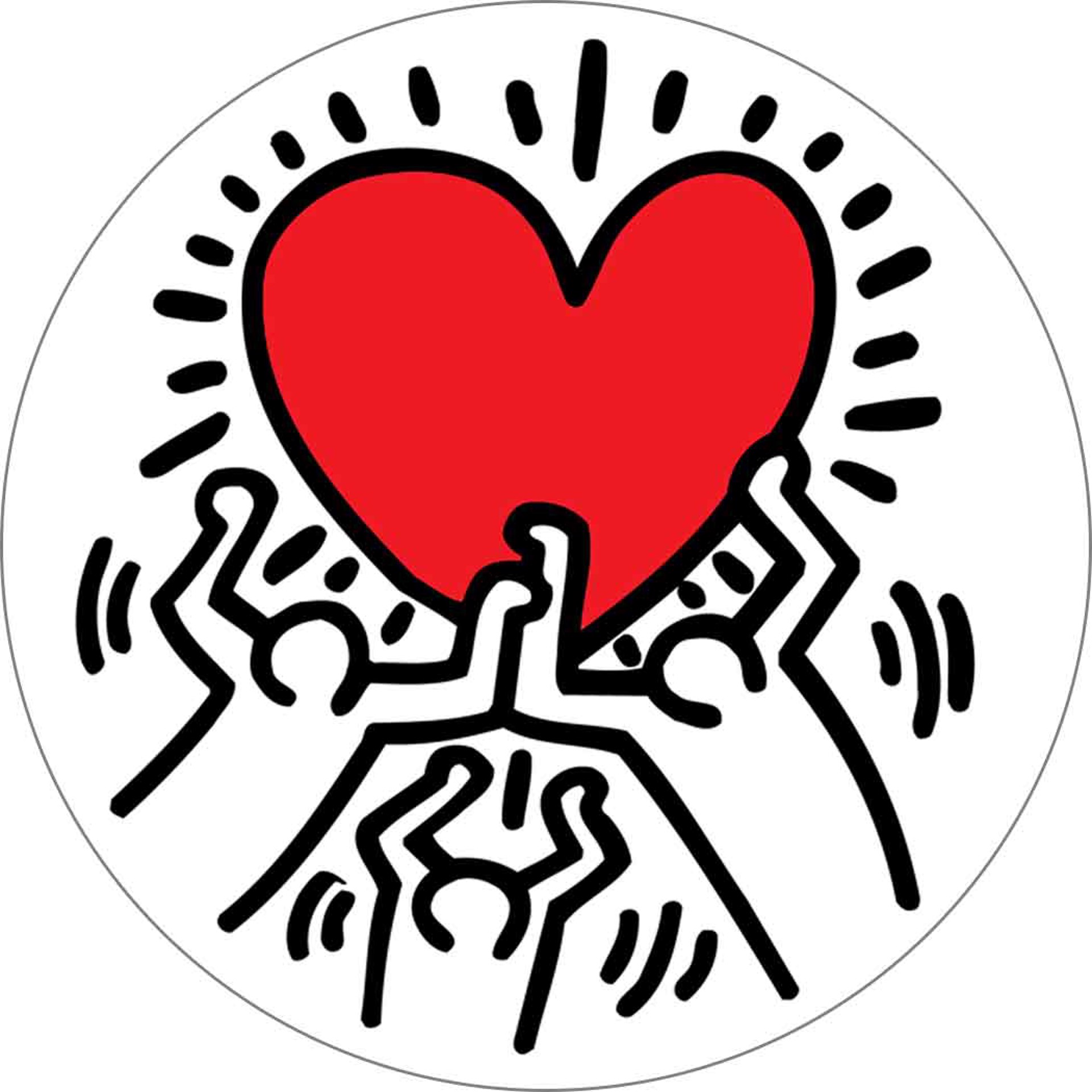 Figures Holding a Heart 2.25 Round Magnet by Keith Haring