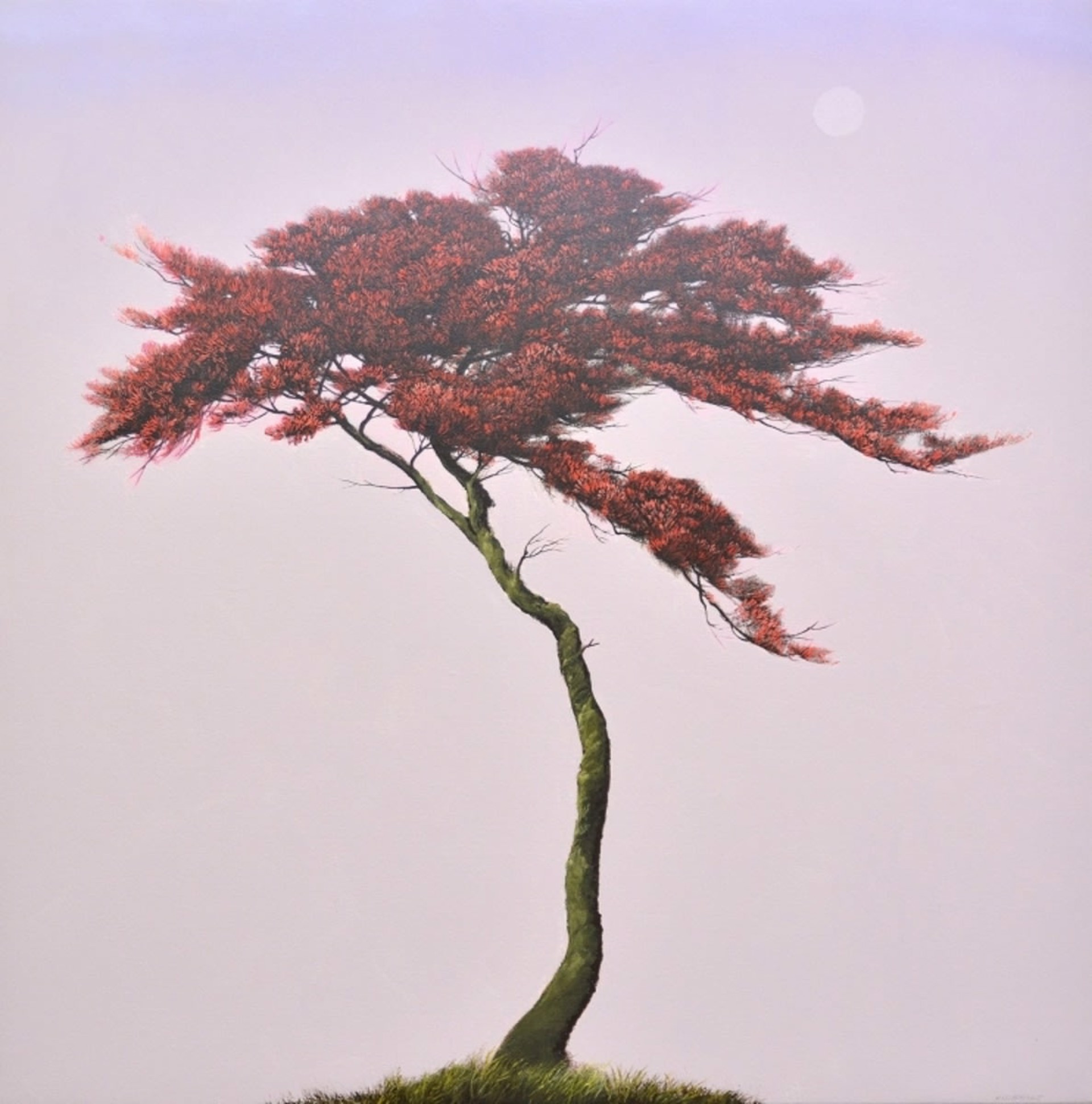 Pale Moon Red Tree by Robert Marchessault