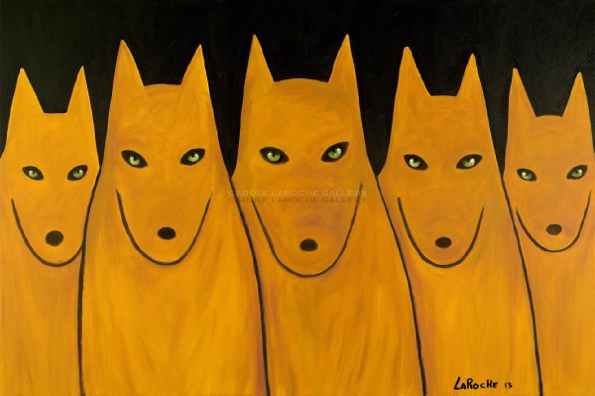 GOLDEN WOLF PACK - limited edition giclee on canvas: (large) 40"x60" $3700 or (medium) 30"x42" $2400 by Carole LaRoche