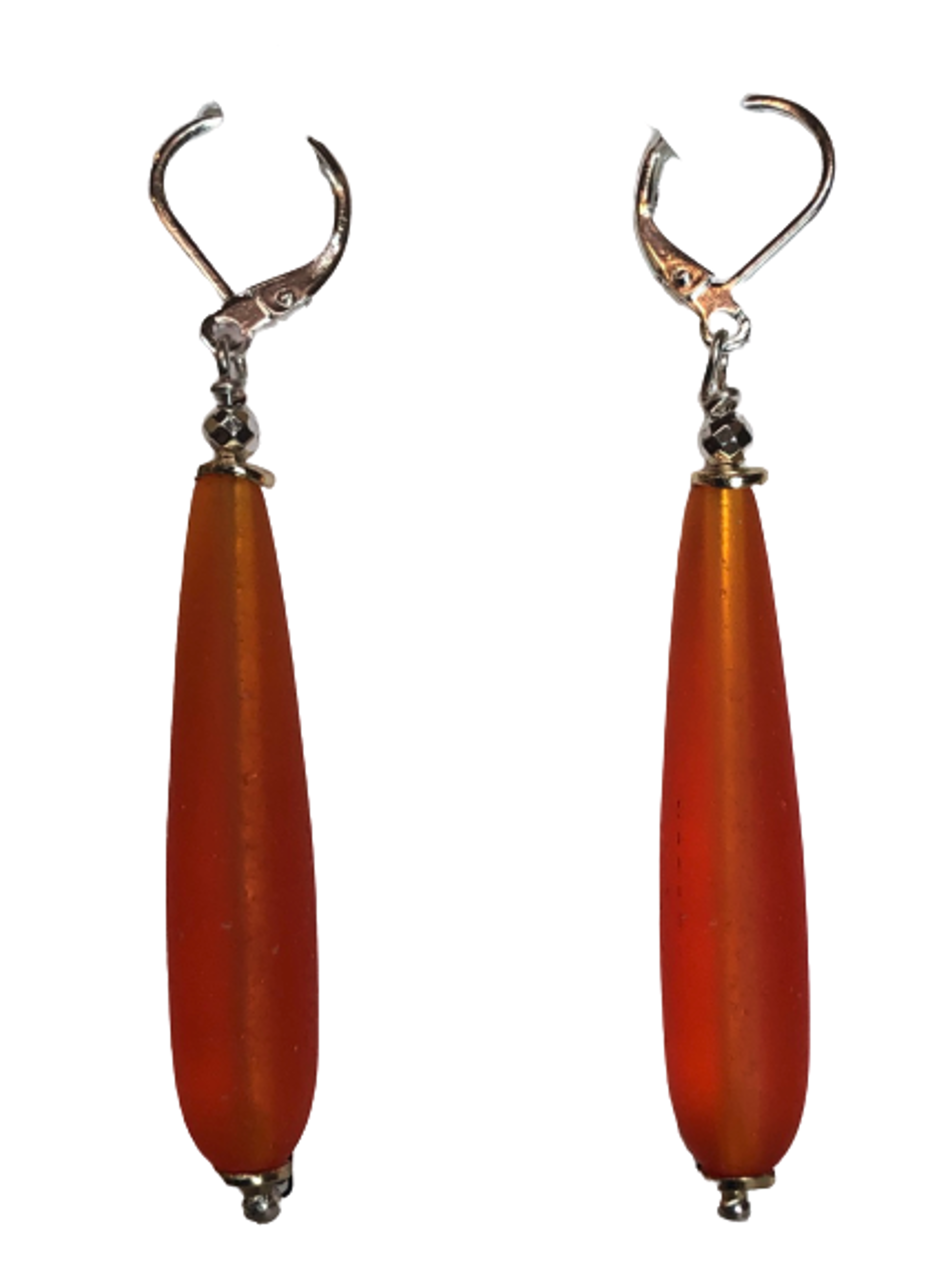 Earrings - Frost Me Orange - Frosted glass long drops 1.5 " -orange on sterling silver lever backs by Melissa Rogers