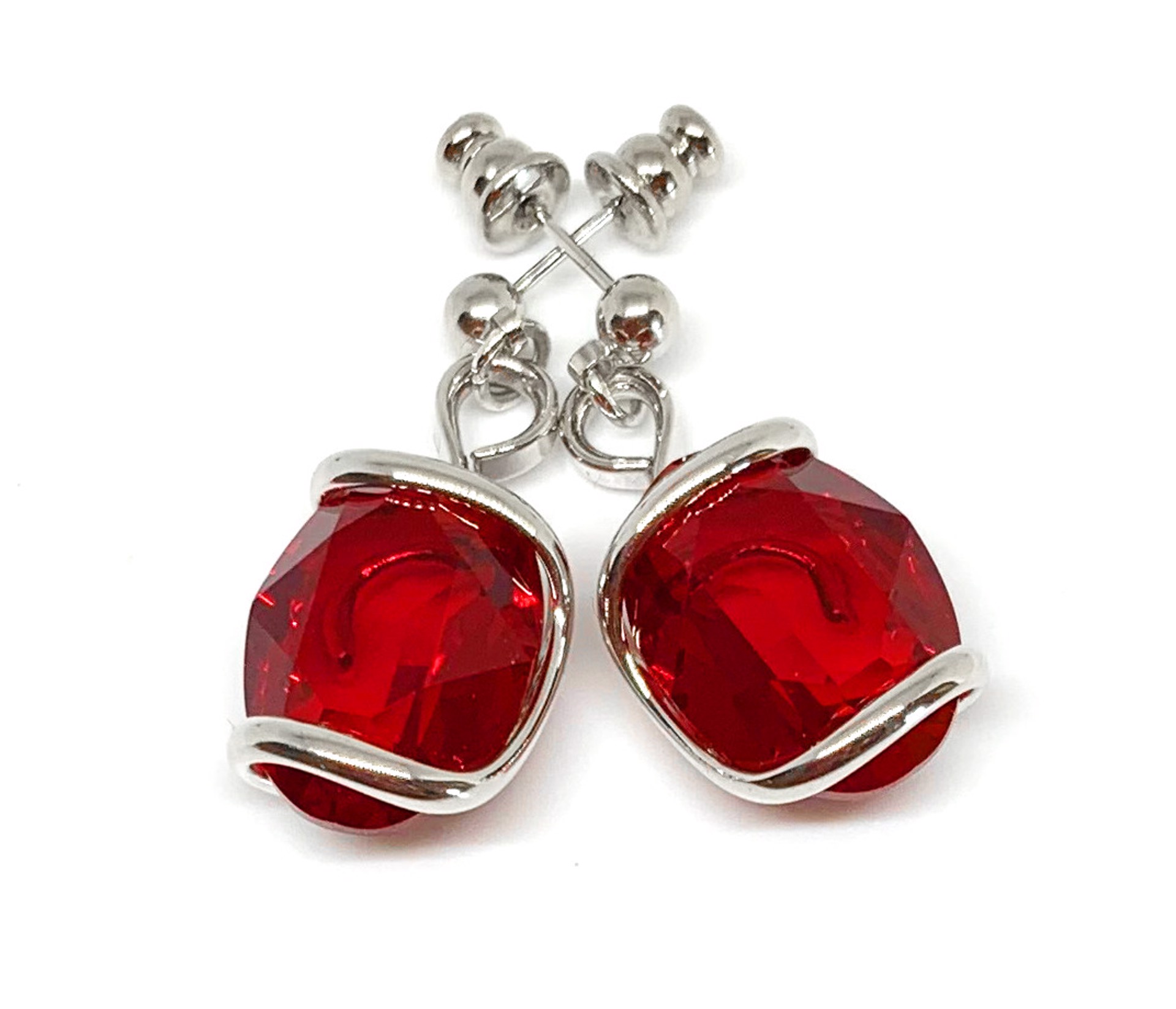   Ruby Red Oval Swarovski Crystal Dangle Earrings - Triple Rhodium Plated by Monique Touber