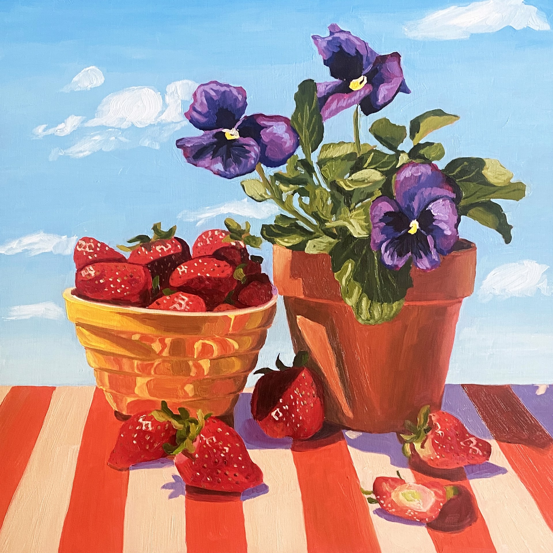 Summer Strawberries and Pansies by Bella Wattles