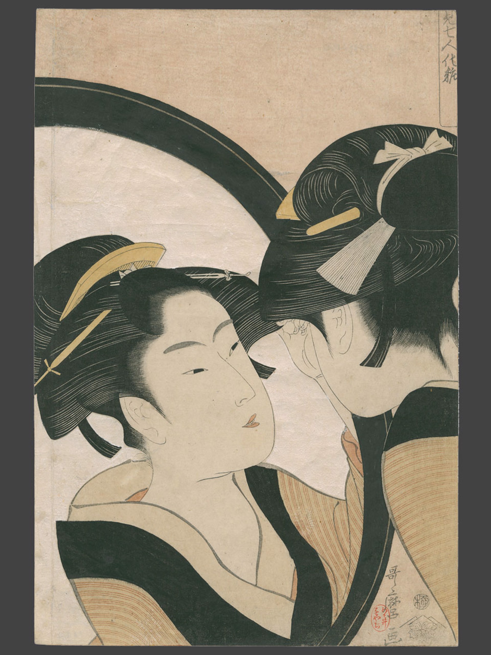 Naniwaya Okita Seven Women Applying Make-up Using a Full Length Mirror by Utamaro