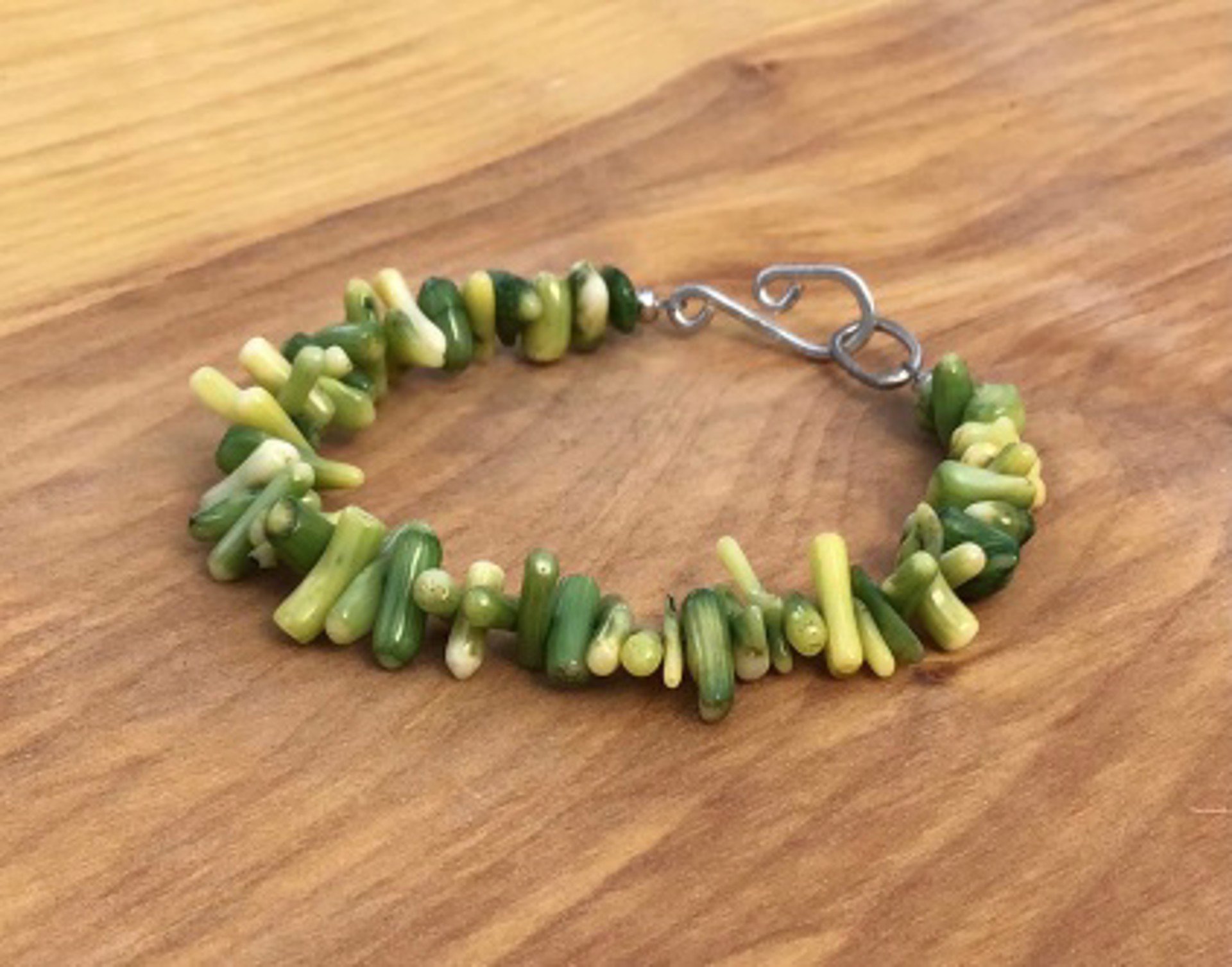 Green Dyed Coral Bracelet by Angie Holmberg