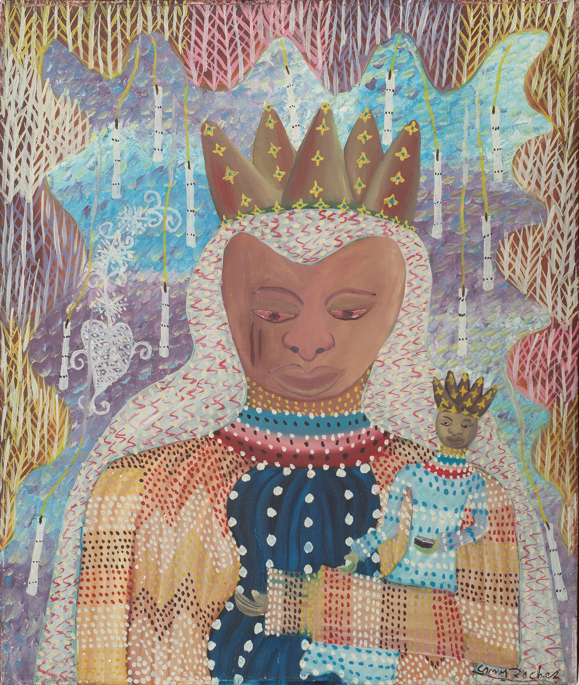 Queen Erzulie & Son  #8-3-96GSN by Camy Rocher (Haitian,1956-1981)