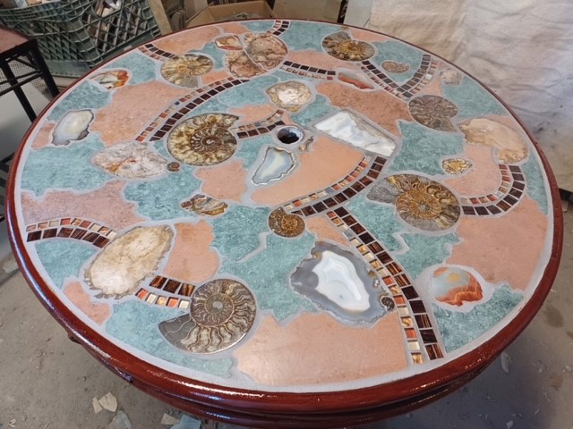 Green and Orange Patio Table ~ 42" Round by Clay Hands