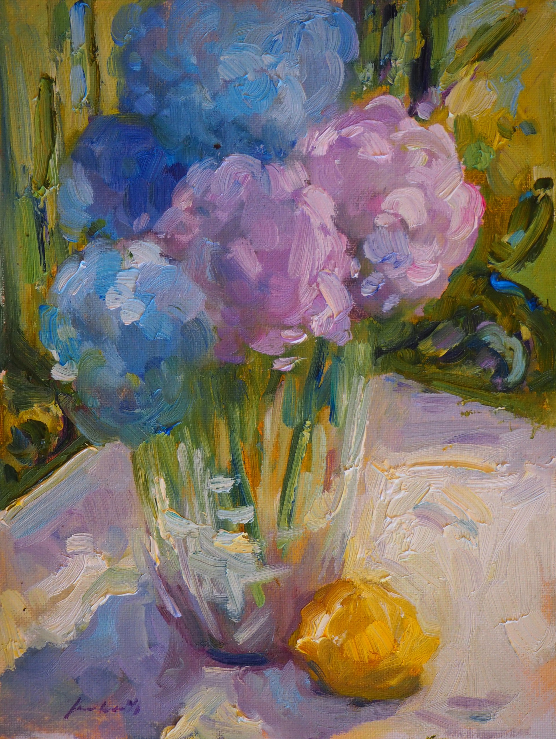"Blue & Lavender Hydrangeas" original oil painting by Karen Hewitt Hagan