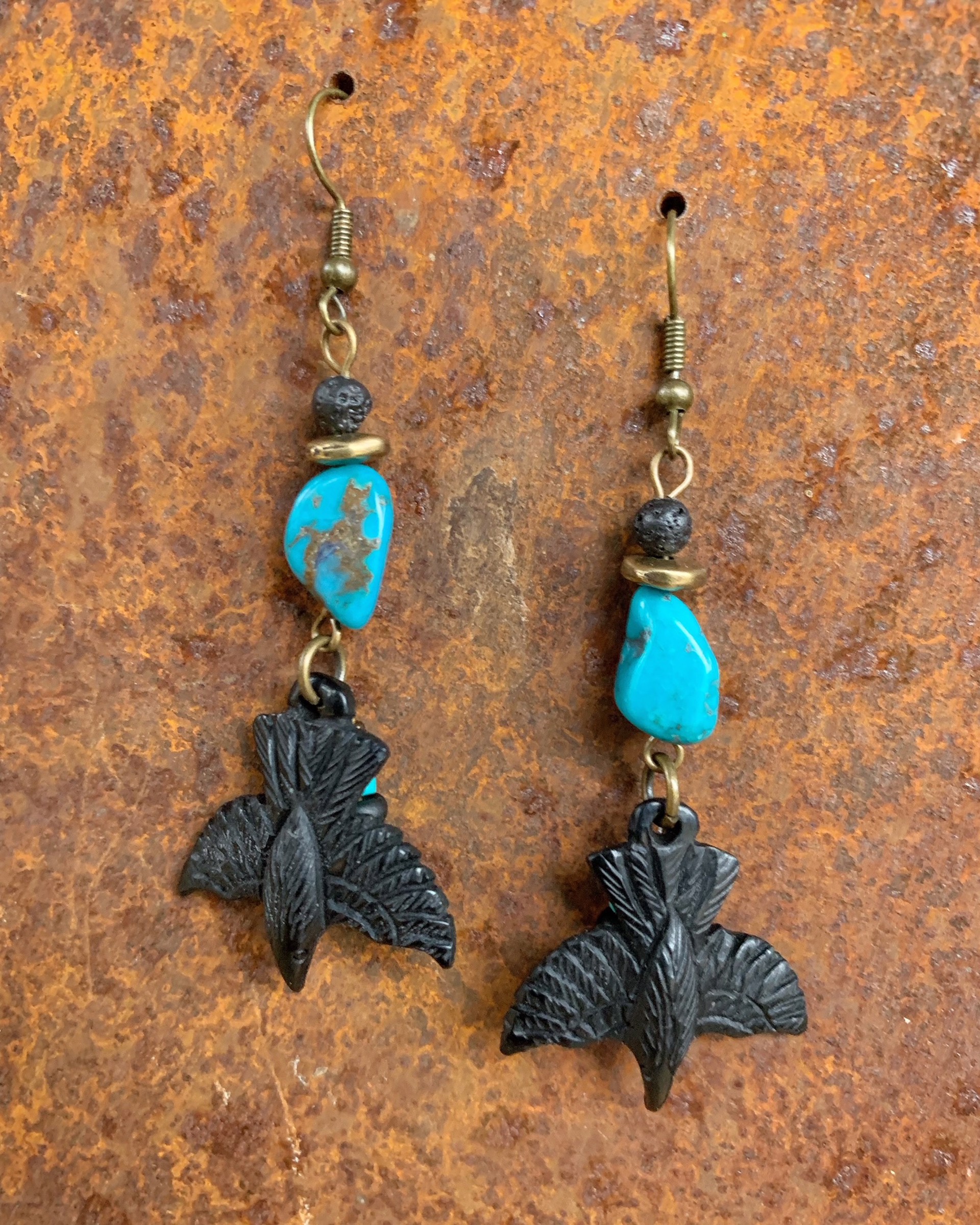 Buffalo Horn Ravens with Turquoise by Kelly Ormsby