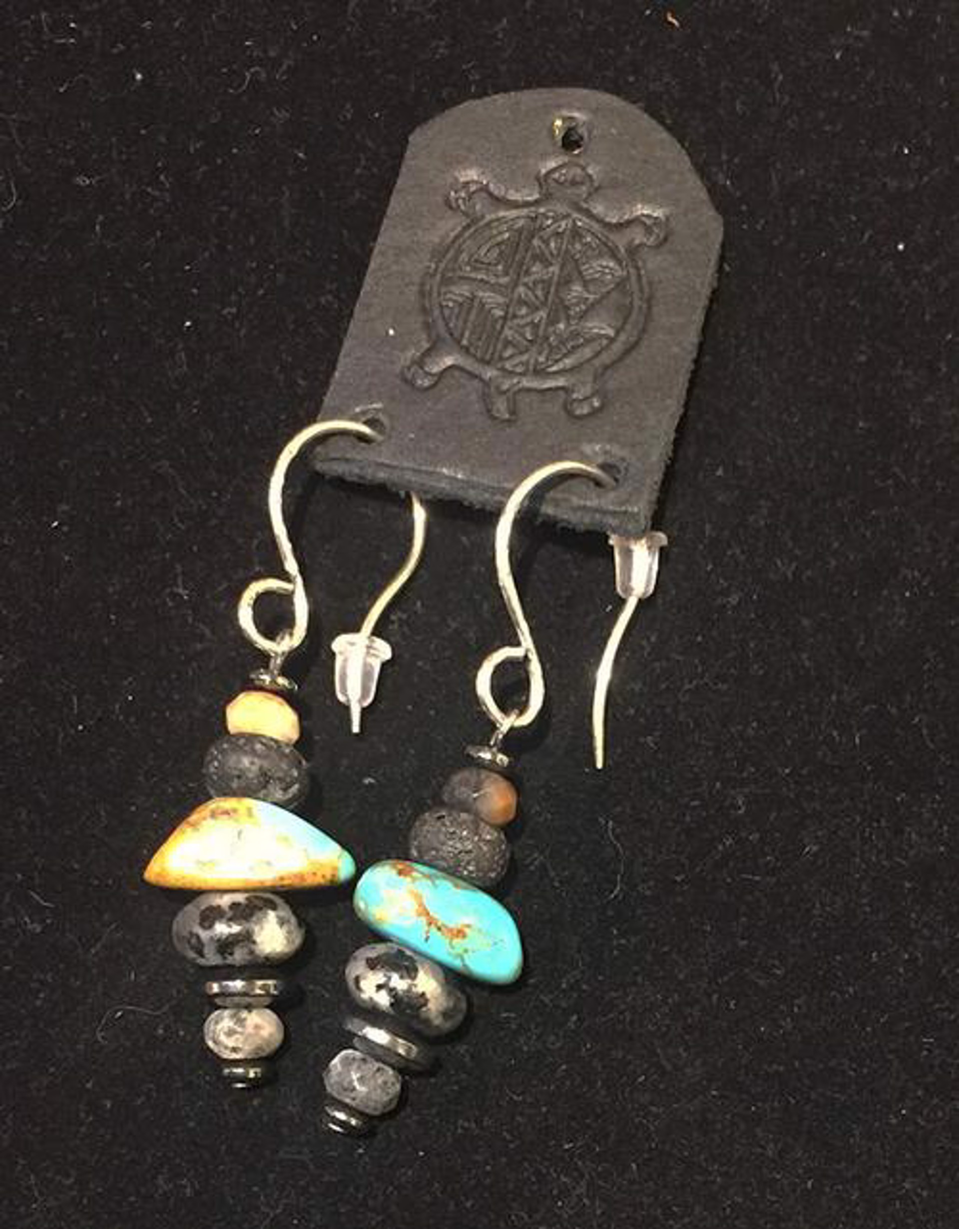 K201 Labradorite Lava and Asian Turquoise Earrings by Kelly Ormsby