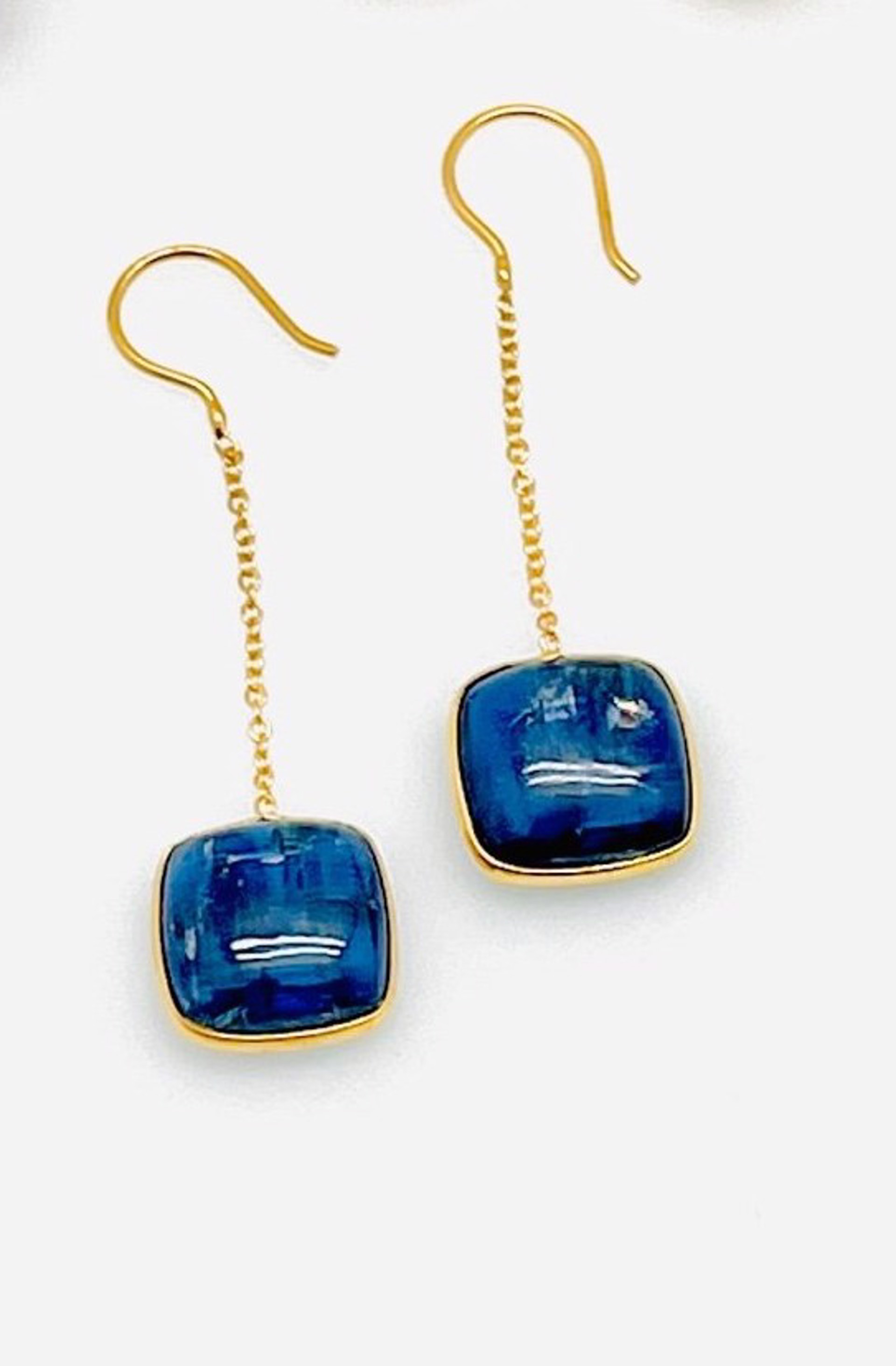 Chain Me Down-  Kyanite Earrings cabachon & 18k gold by Mara Labell
