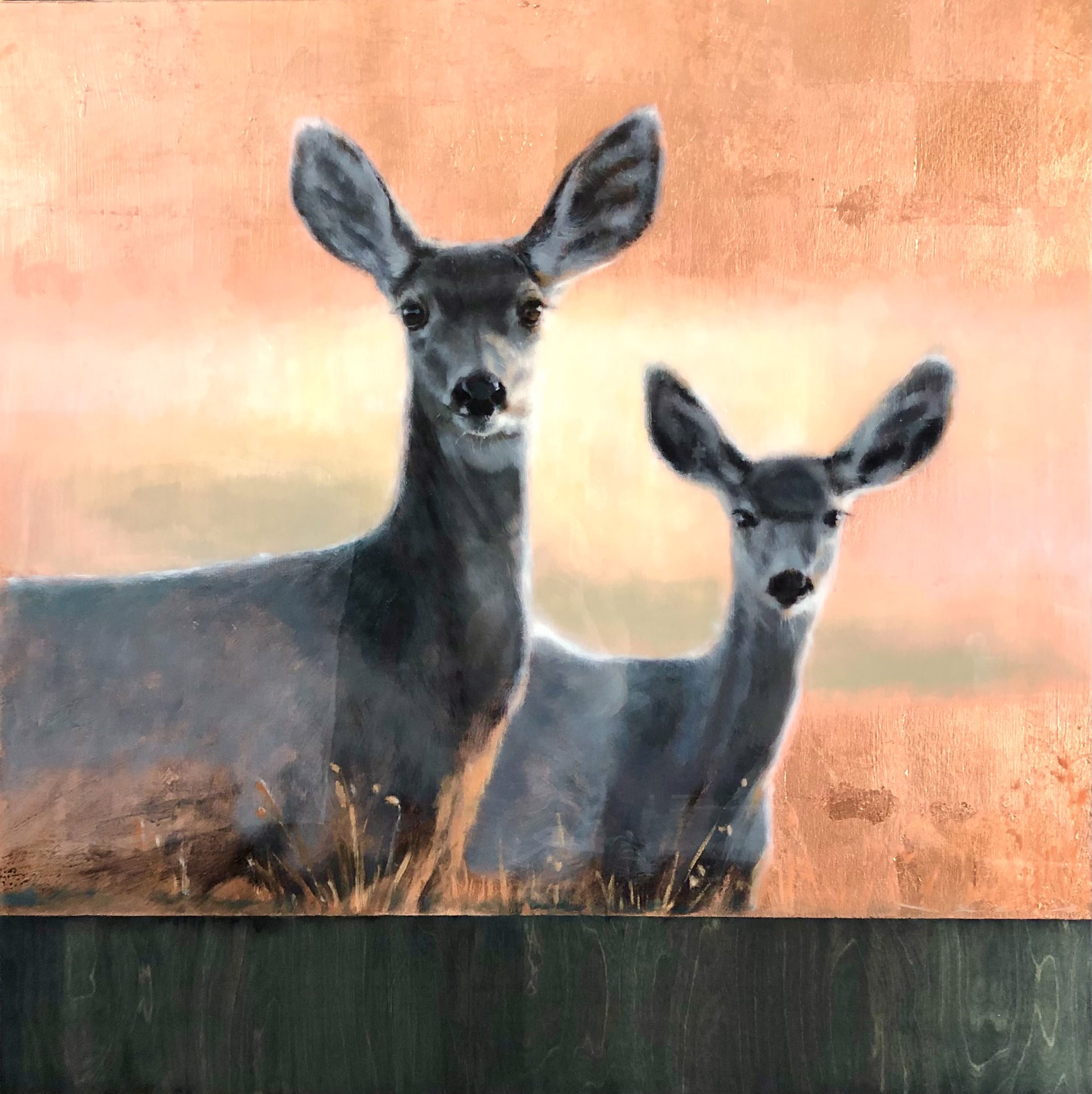 Original Artwork Featuring Mule Deer With Contemporary Graphic Background And Copper Leaf Detail