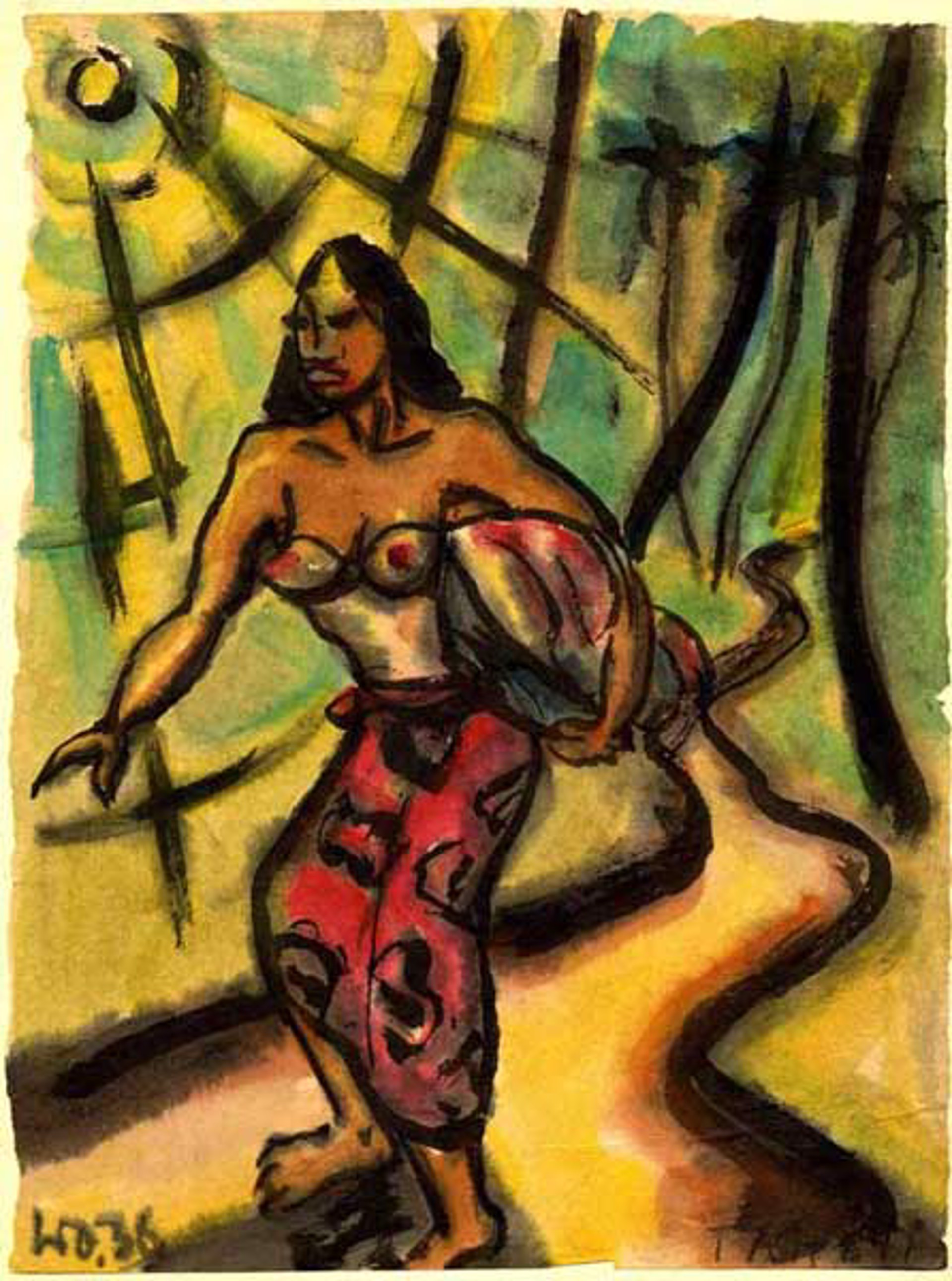 Tahitian Woman Carrying Package by Wolfgang Wolff