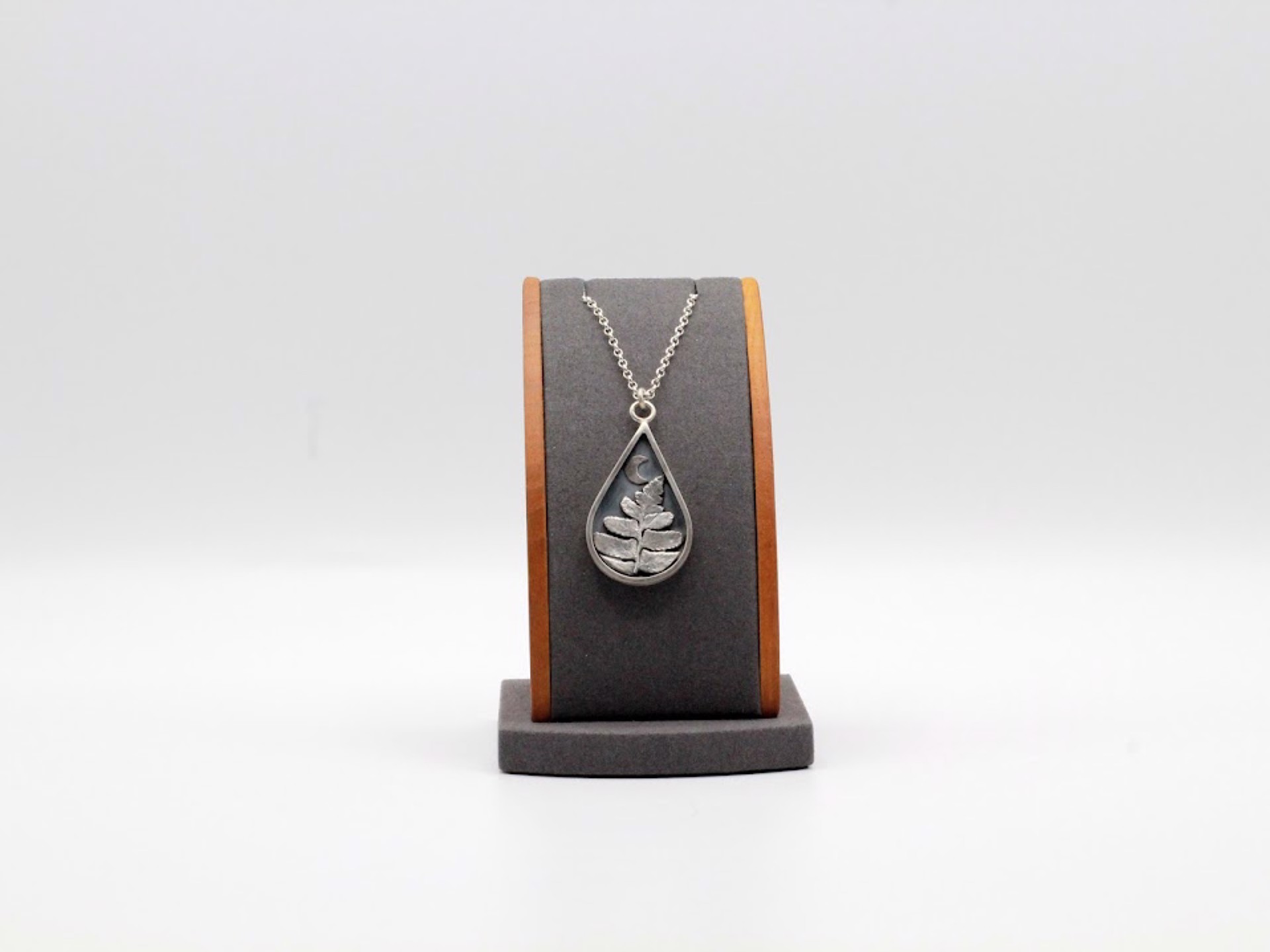 Christmas Fern + Moon Necklace - Sterling (18"chain) by Karen Higgins