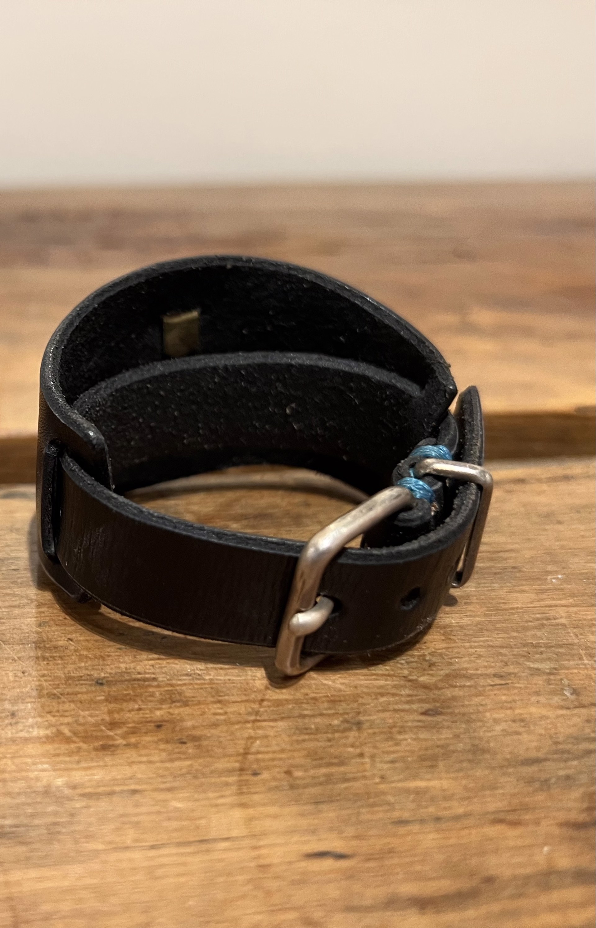 Rabbit on black leather cuff adjustable by Melanie Yazzie