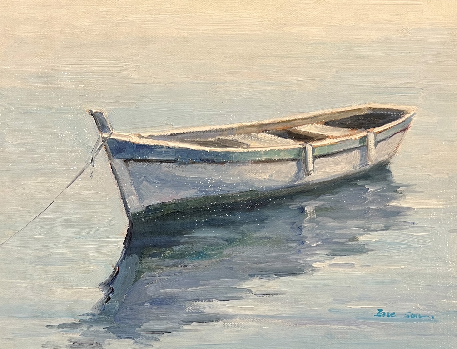 WHITE BOAT WITH DOCK BUMPERS by ERIC SUN