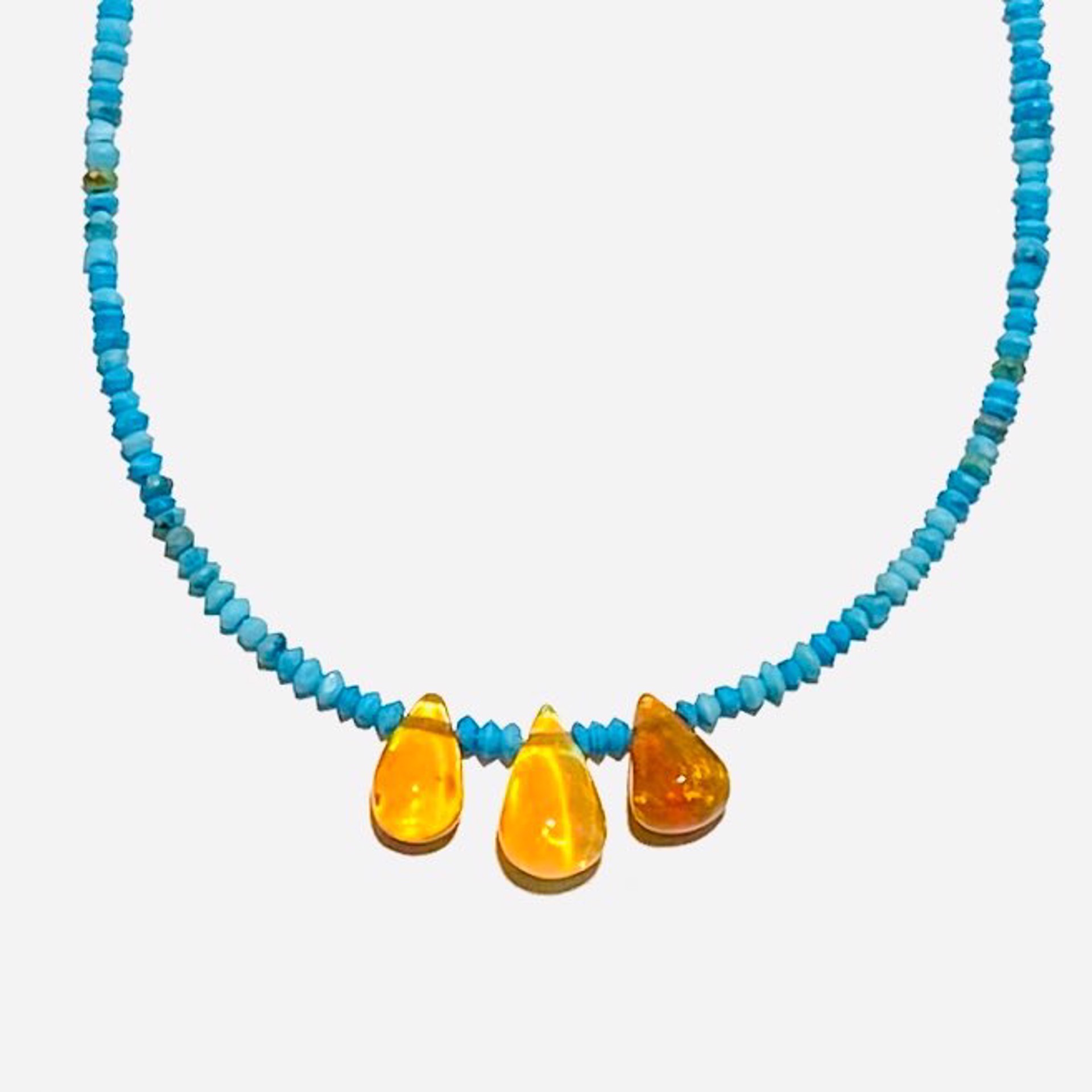 Tiny Turquoise, Three Ethiopian Opal Brios Necklace NT23-86 by Nance Trueworthy