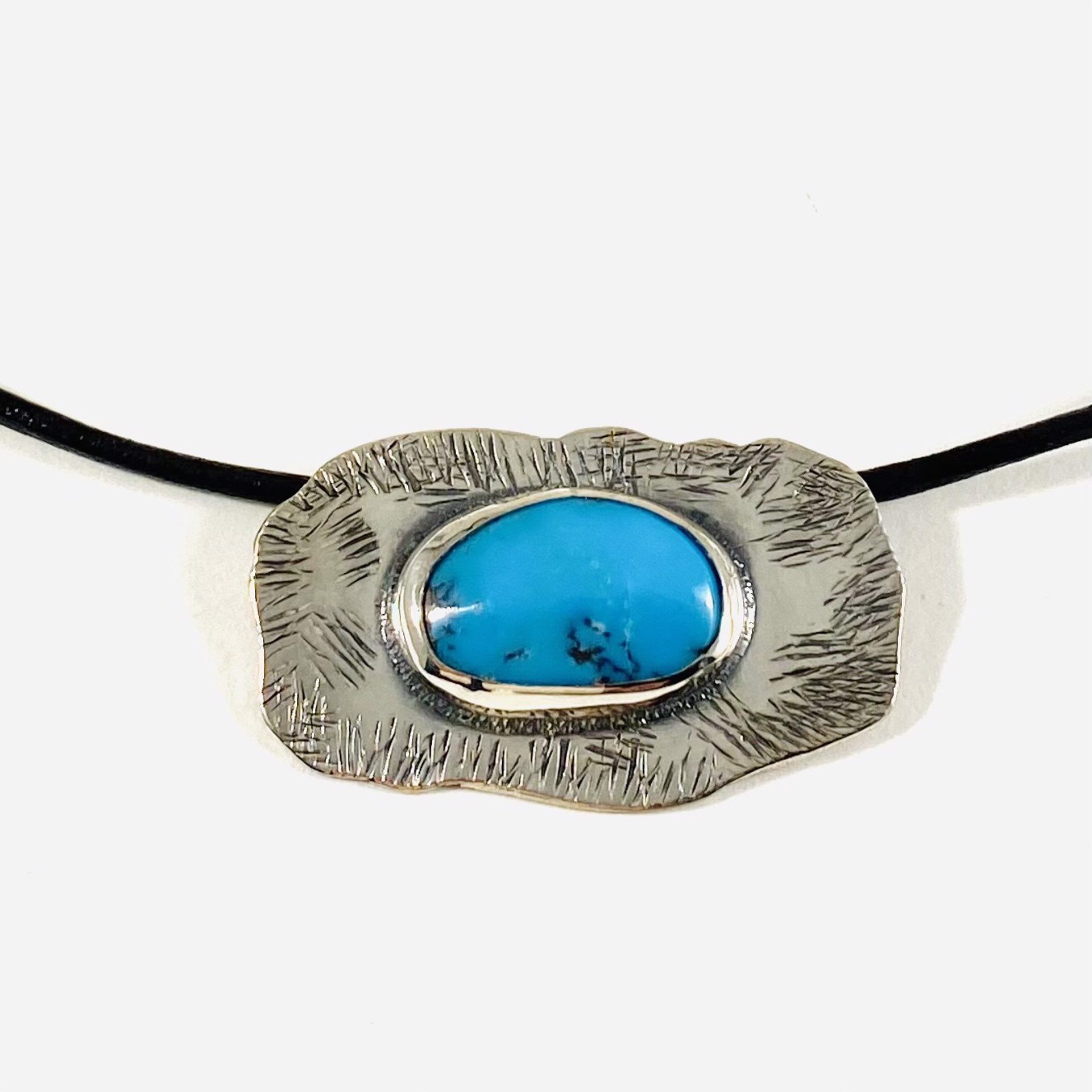Kingsman Turquoise, Sterling Pendant on Leather Cord Necklace by Anne Bivens