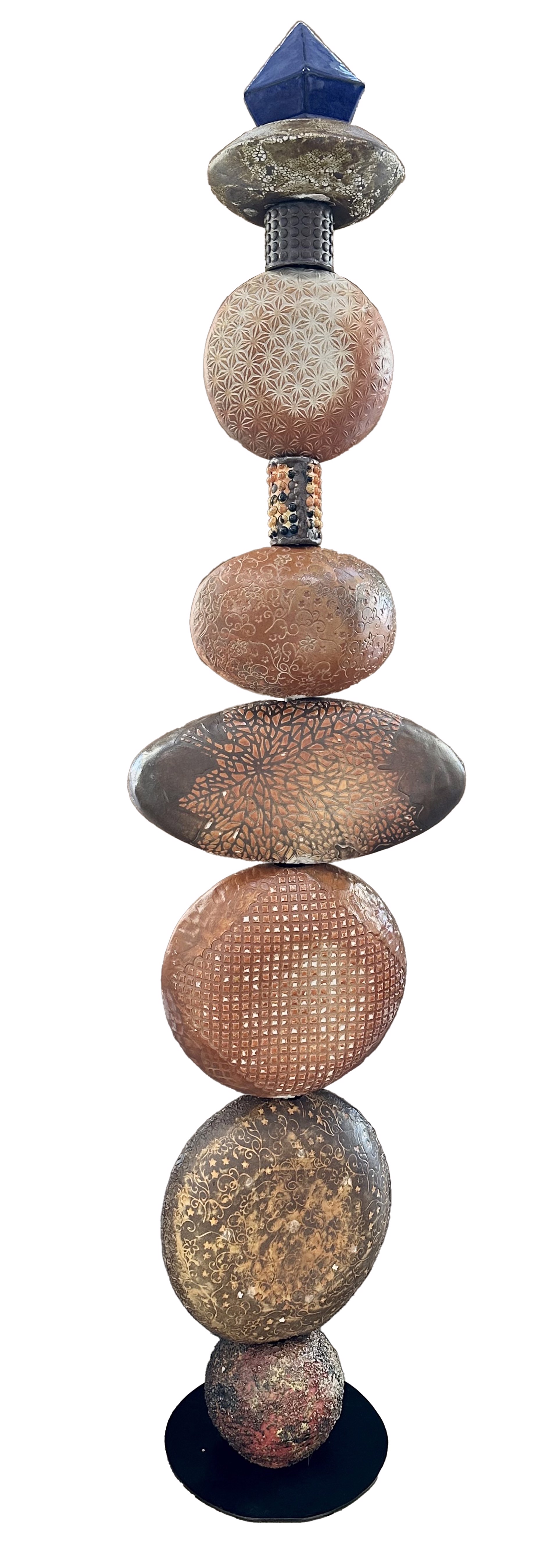 Soda Fired Vertical Textural Sculpture by Darshana Patel